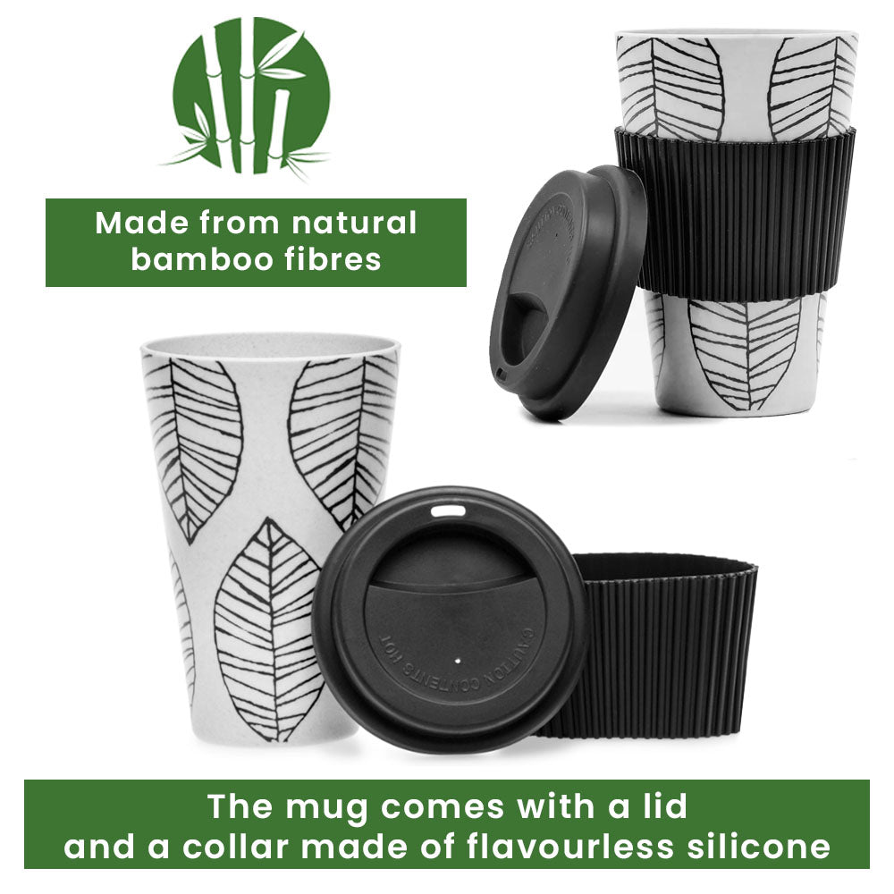 Eco-Friendly Bamboo Coffee Mug with Silicone Lid and Heat Grip - 425ml