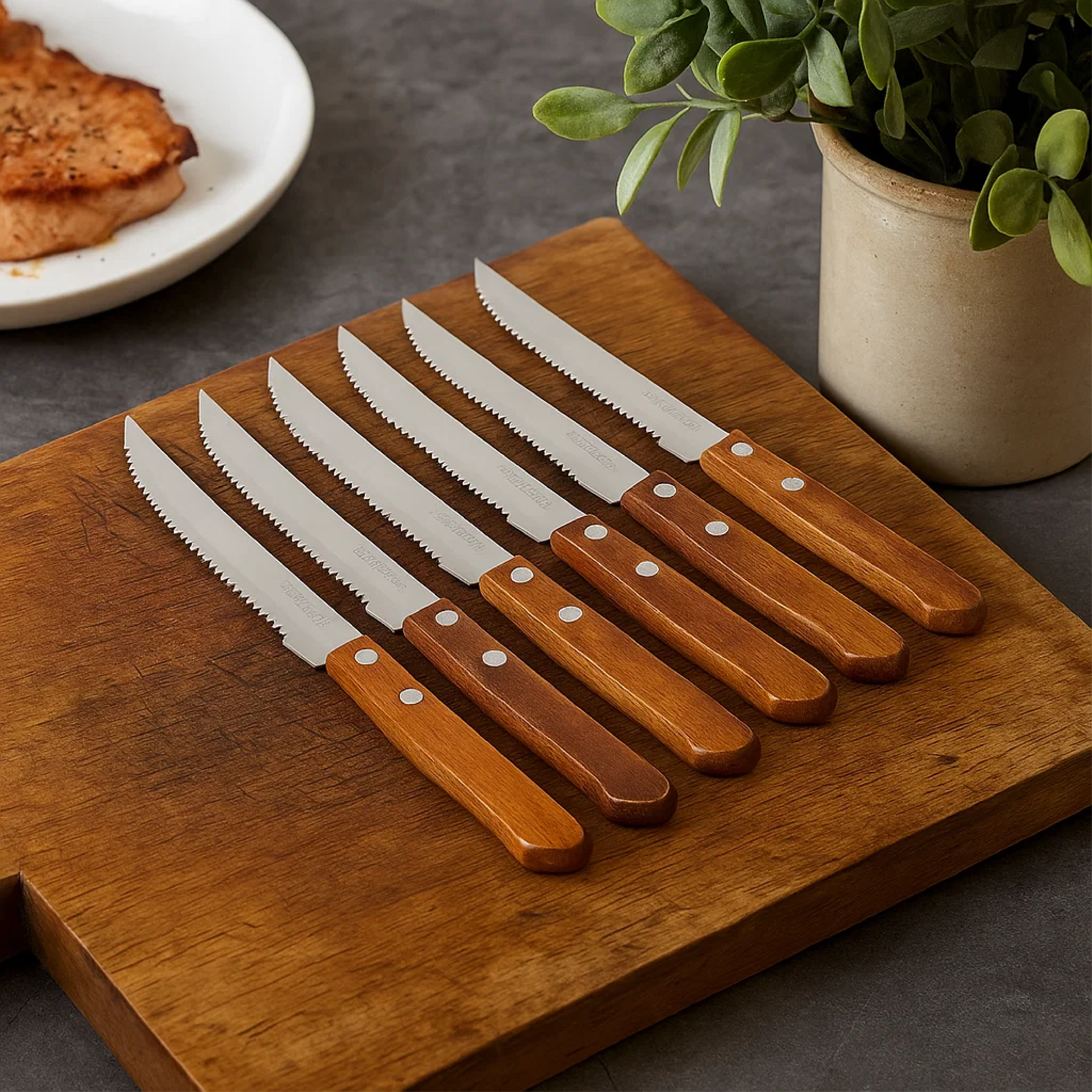 Cuchillos de Acero Inoxidable con Mango de Madera - Juego de 6