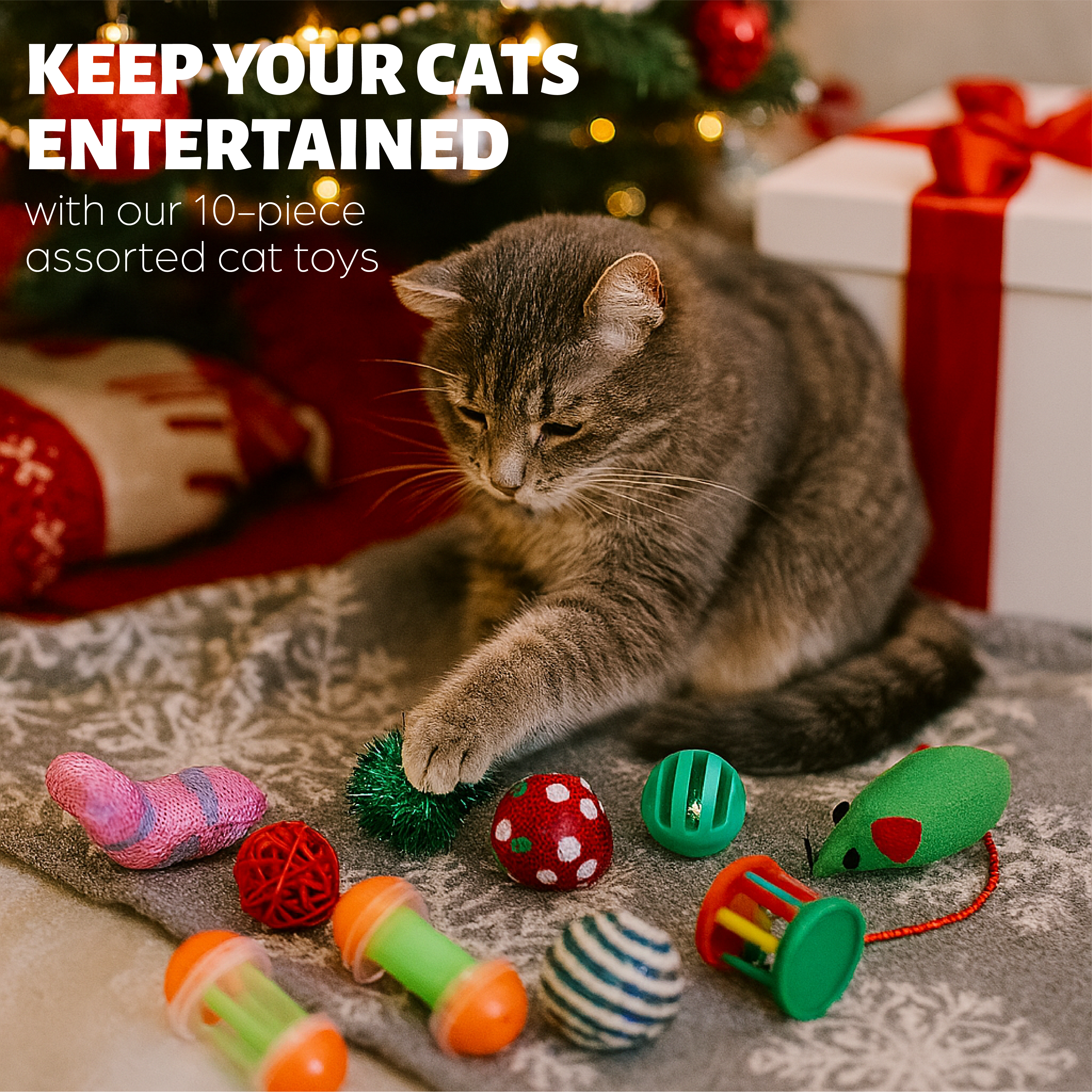 Juguetes para gatos con calcetín navideño - Juego de 10