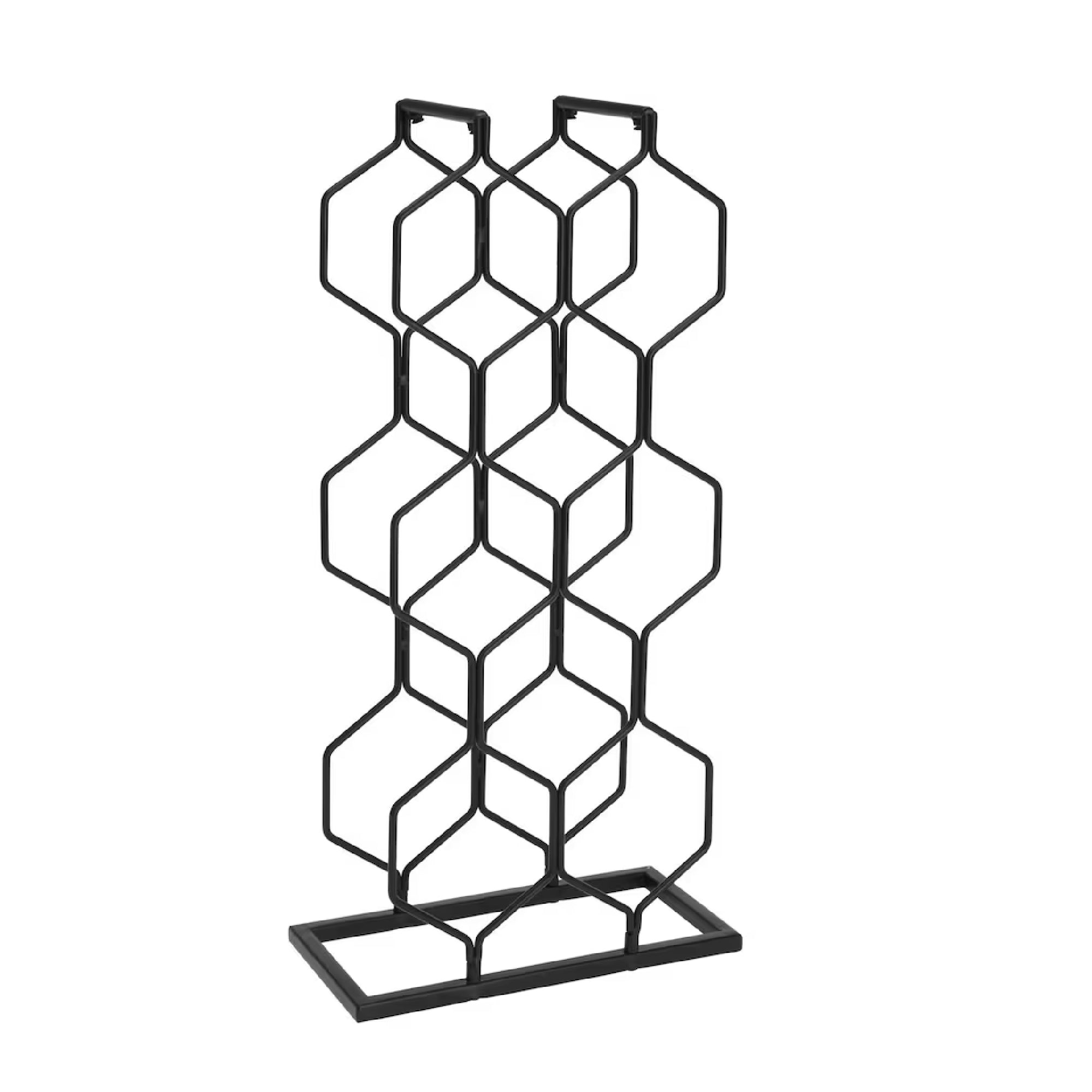 Botellero decorativo de metal negro con capacidad para 8 botellas (48 x 23 x 11 cm)