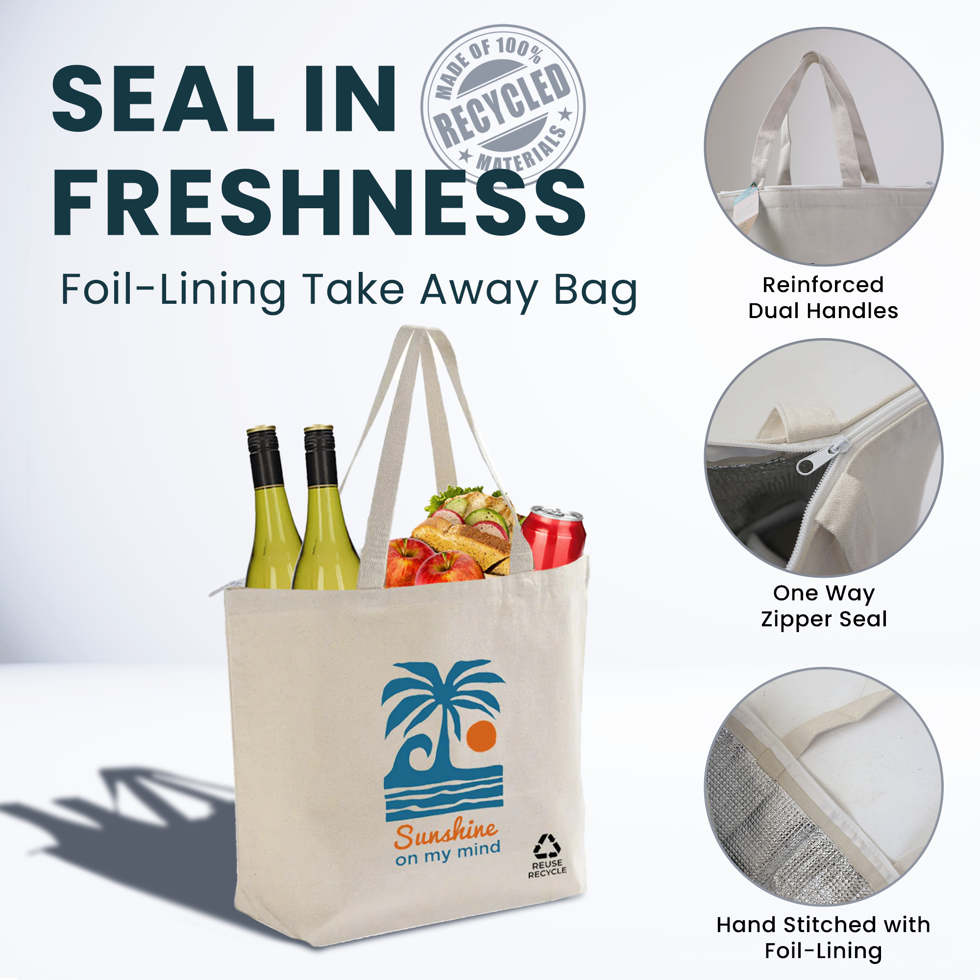 Cape Town Reusable Insulated Canvas Cooler Tote Bag | 270GSM, 27L
