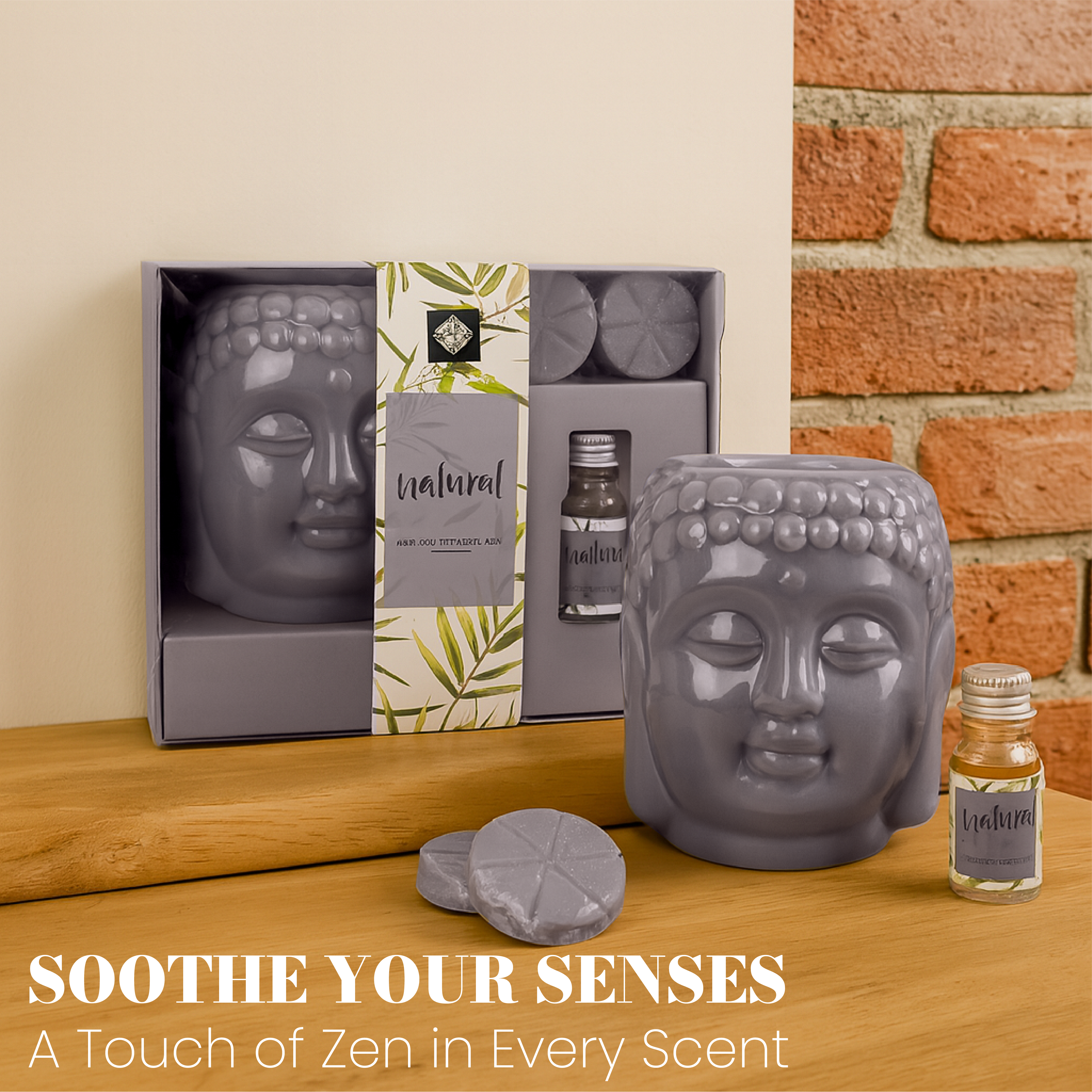 Set de fragancia con 2 velas y botella de fragancia de 10 ml - Diseño de Buda