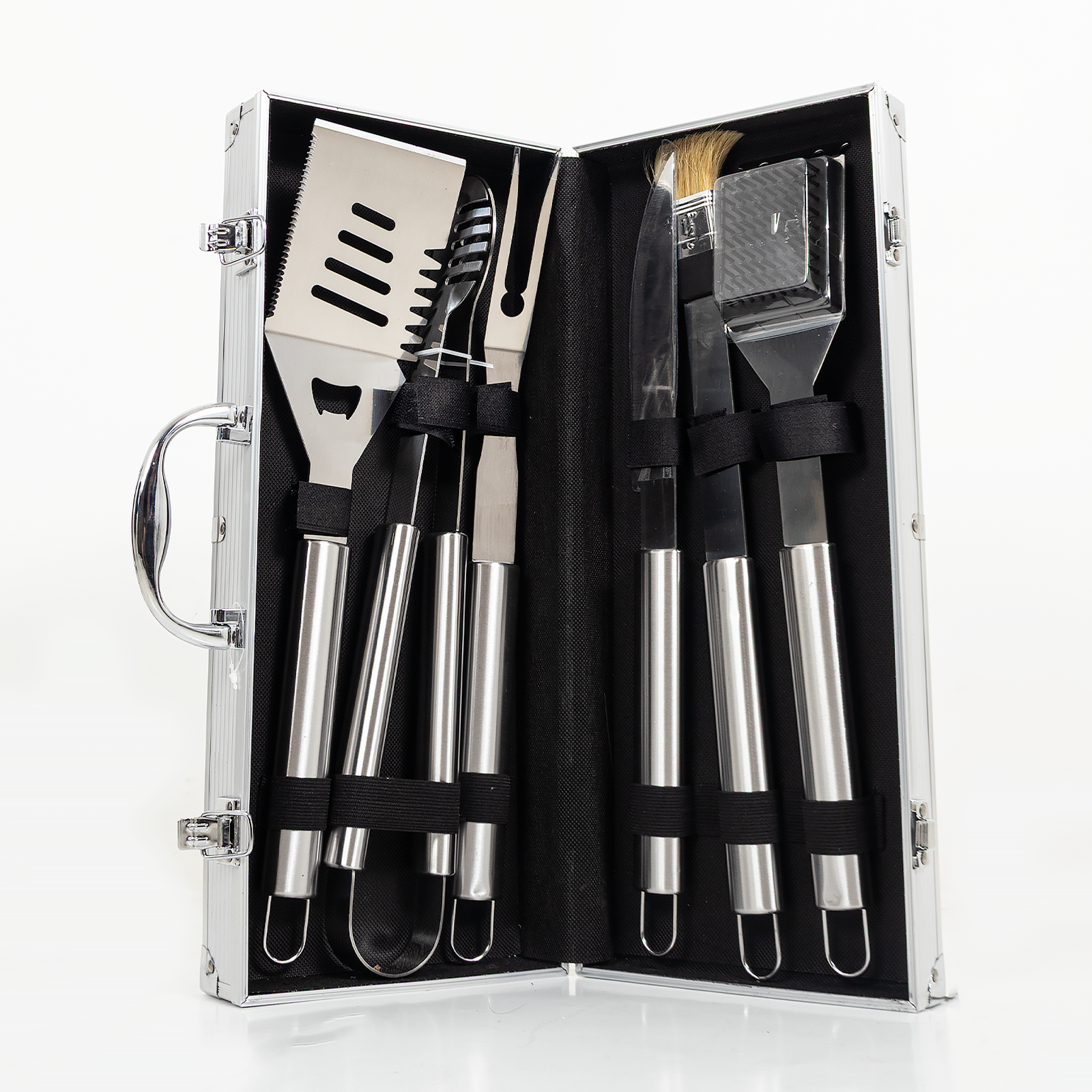 Juego de herramientas Braai en estuche de transporte - 5 piezas - Acero inoxidable