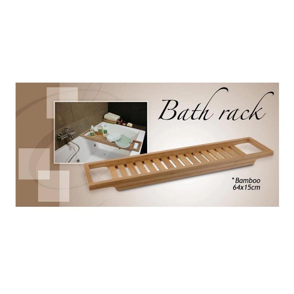 Bags Direct Eco-Friendly Bamboo Bath Tray Rack - 784200500 - packaged. 64 x 15cm