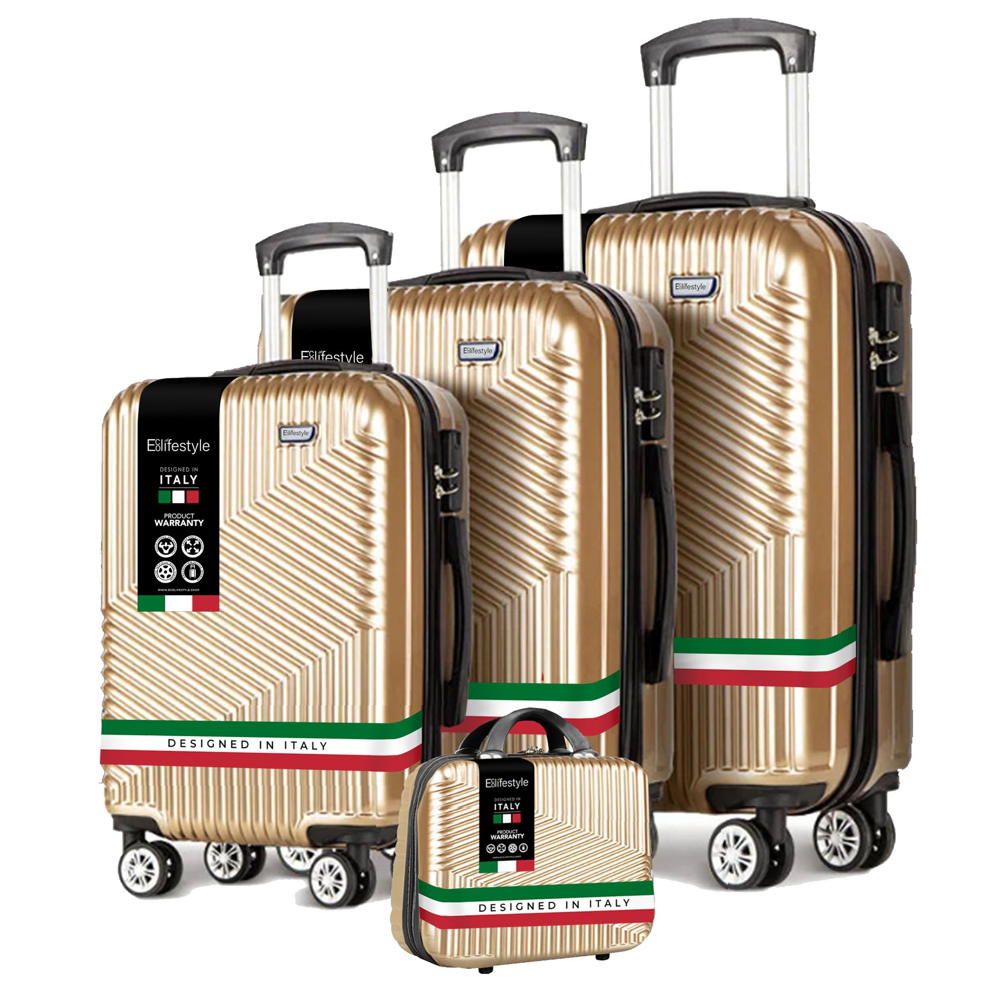 Roma Hardshell Luggage Set on 360° Spinner Wheels with TSA Lock - Gold Design