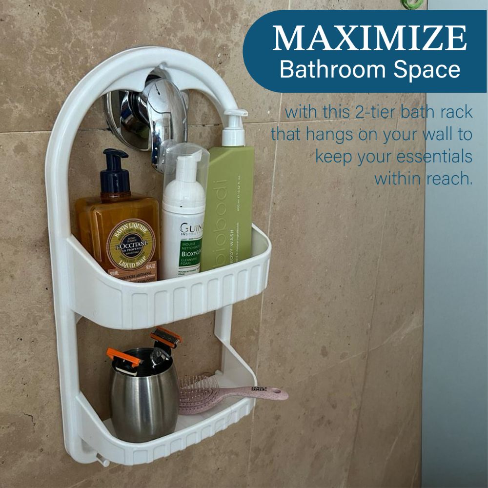 Shower Caddy Rack with 2 Shelves and Bracket - 39cm