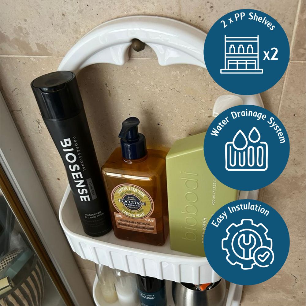 Shower Caddy Rack with 2 Shelves and Bracket - 39cm