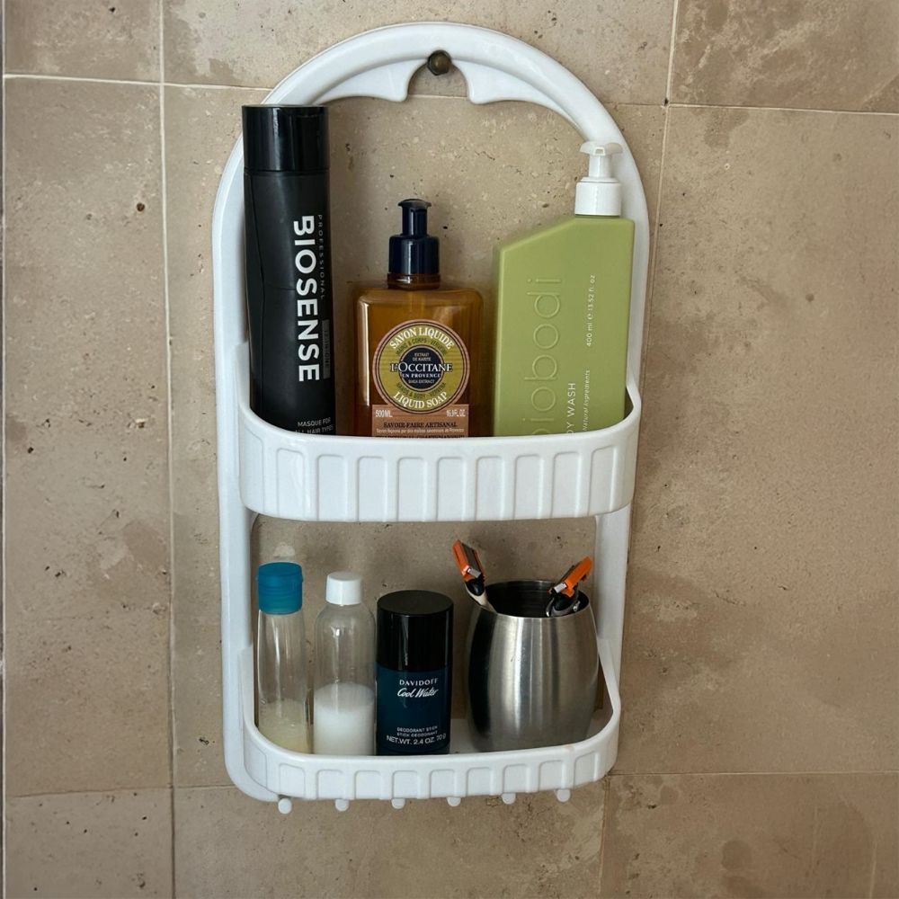 Shower Caddy Rack with 2 Shelves and Bracket - 39cm