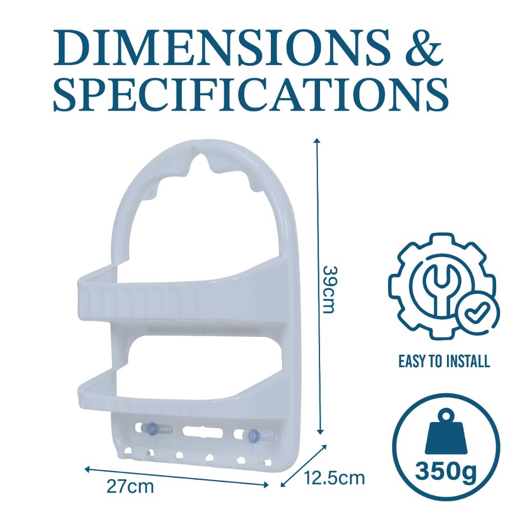 Shower Caddy Rack with 2 Shelves and Bracket - 39cm