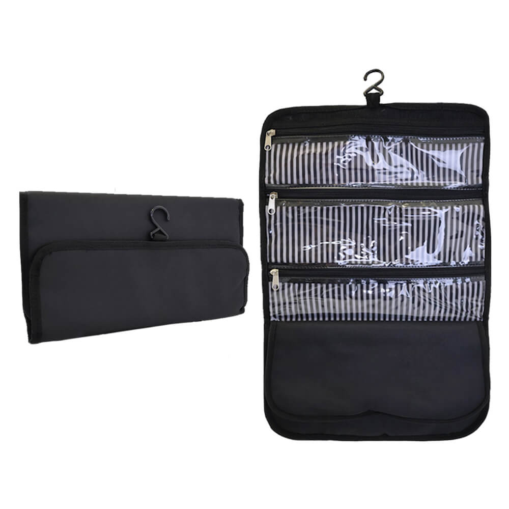 Hanging Toiletry Bag - Foldable with 3 Compartments and Hook - Water-Resistant