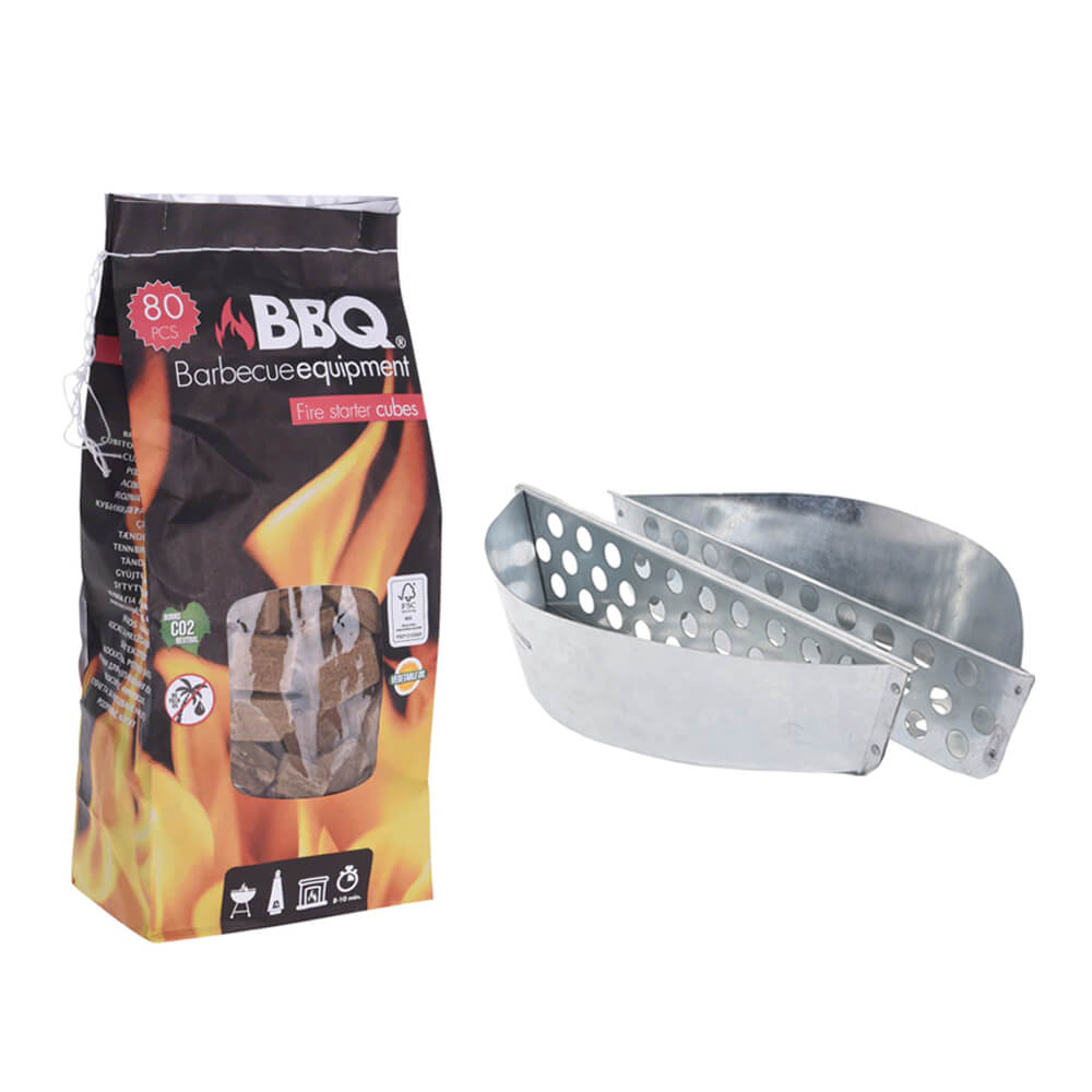 Braai Grill Charcoal Briquets Holder - Set of 2 Pieces with Fire Starters