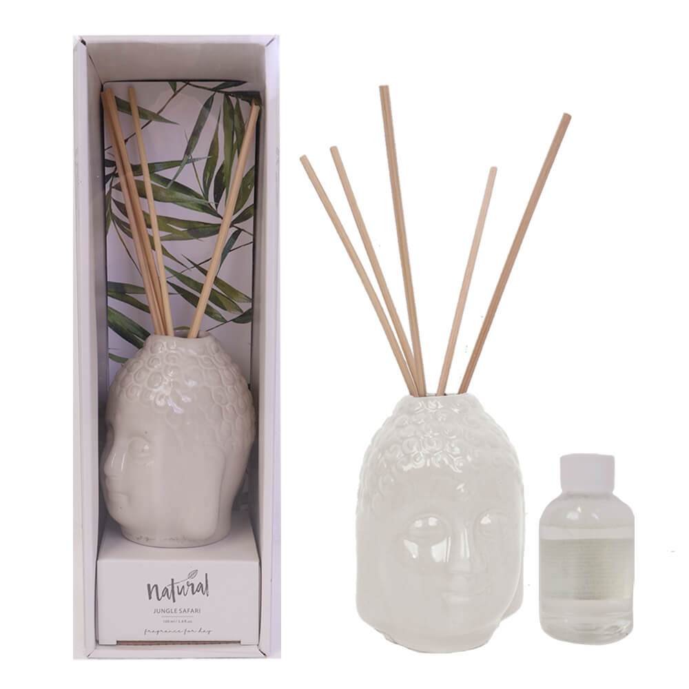 Diffuser - 100ml Fragrance & 6 Reed Sticks - Scented Ceramic Buddha Design