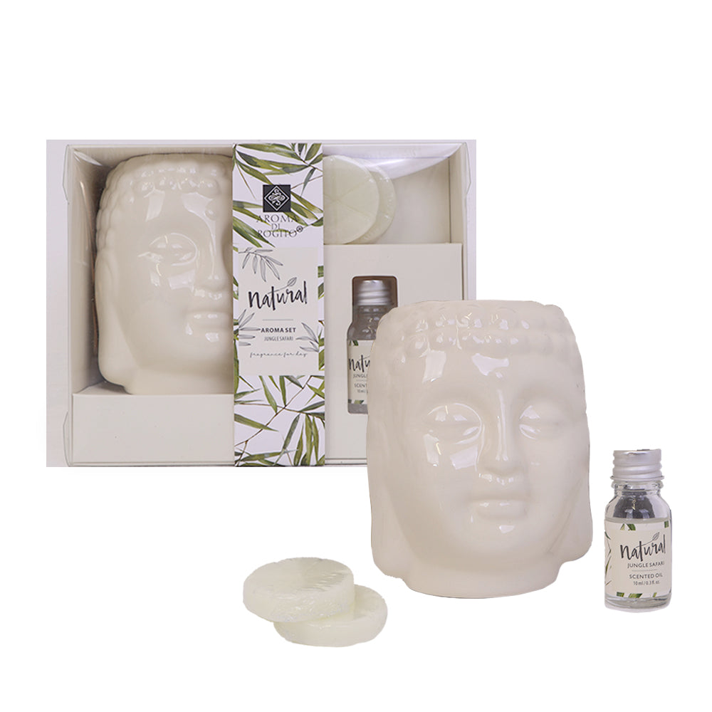 Set de fragancia con 2 velas y botella de fragancia de 10 ml - Diseño de Buda