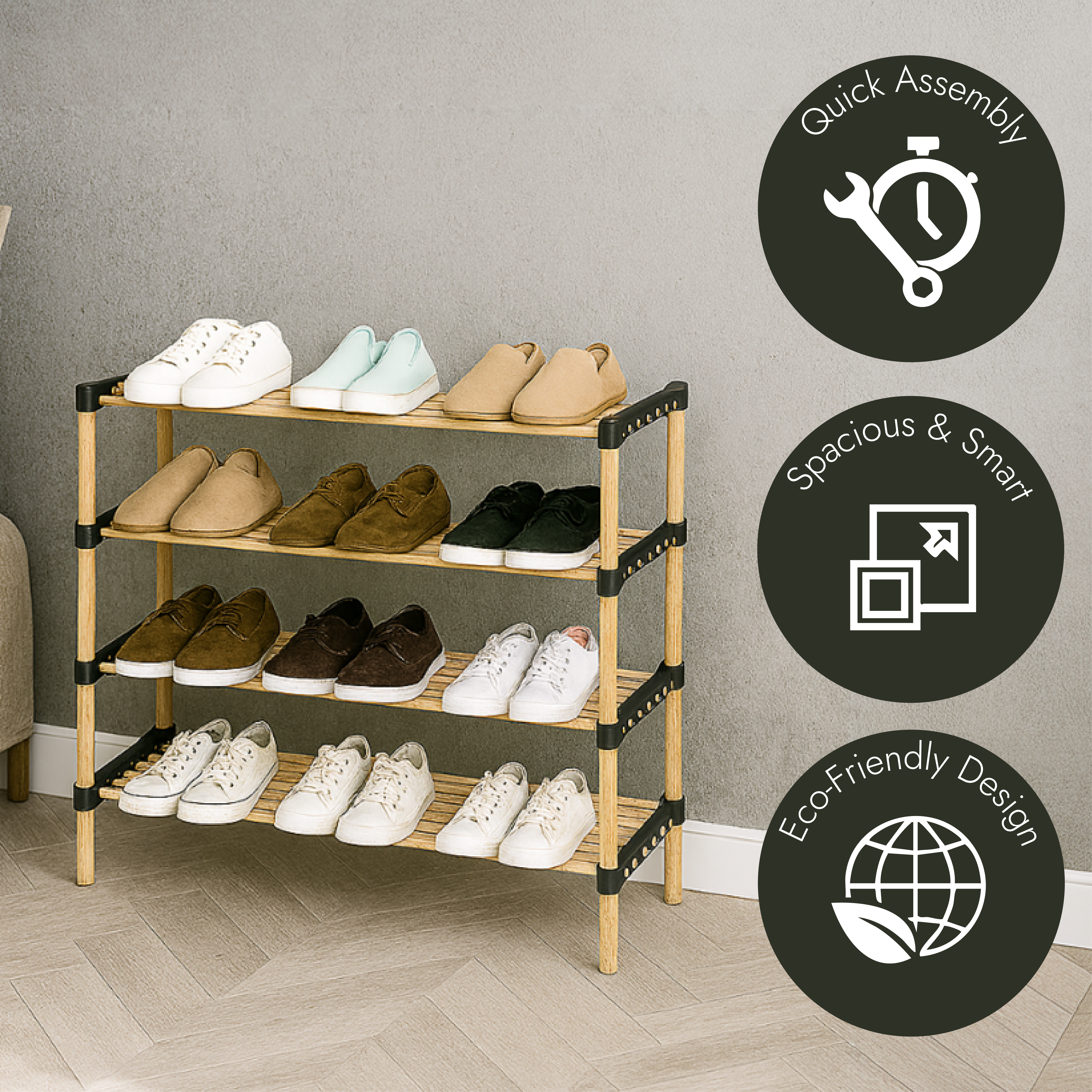 Zapatero de Madera de Pino Natural con 4 Estantes