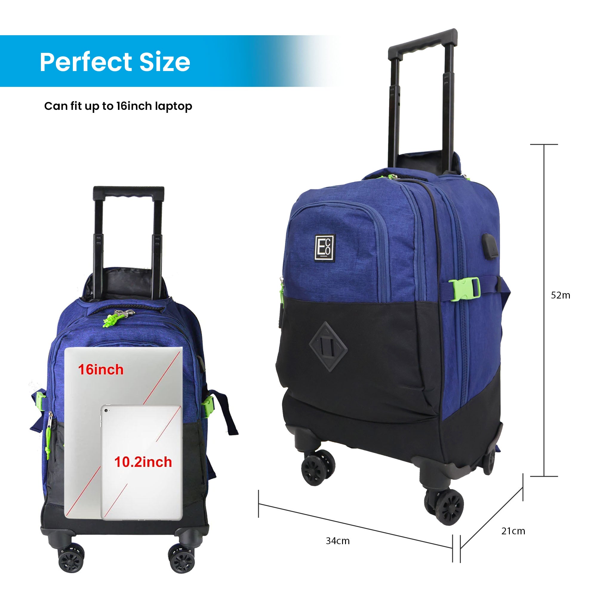 Spinner Trolley Backpack with Coolerbag Compart and USB Port