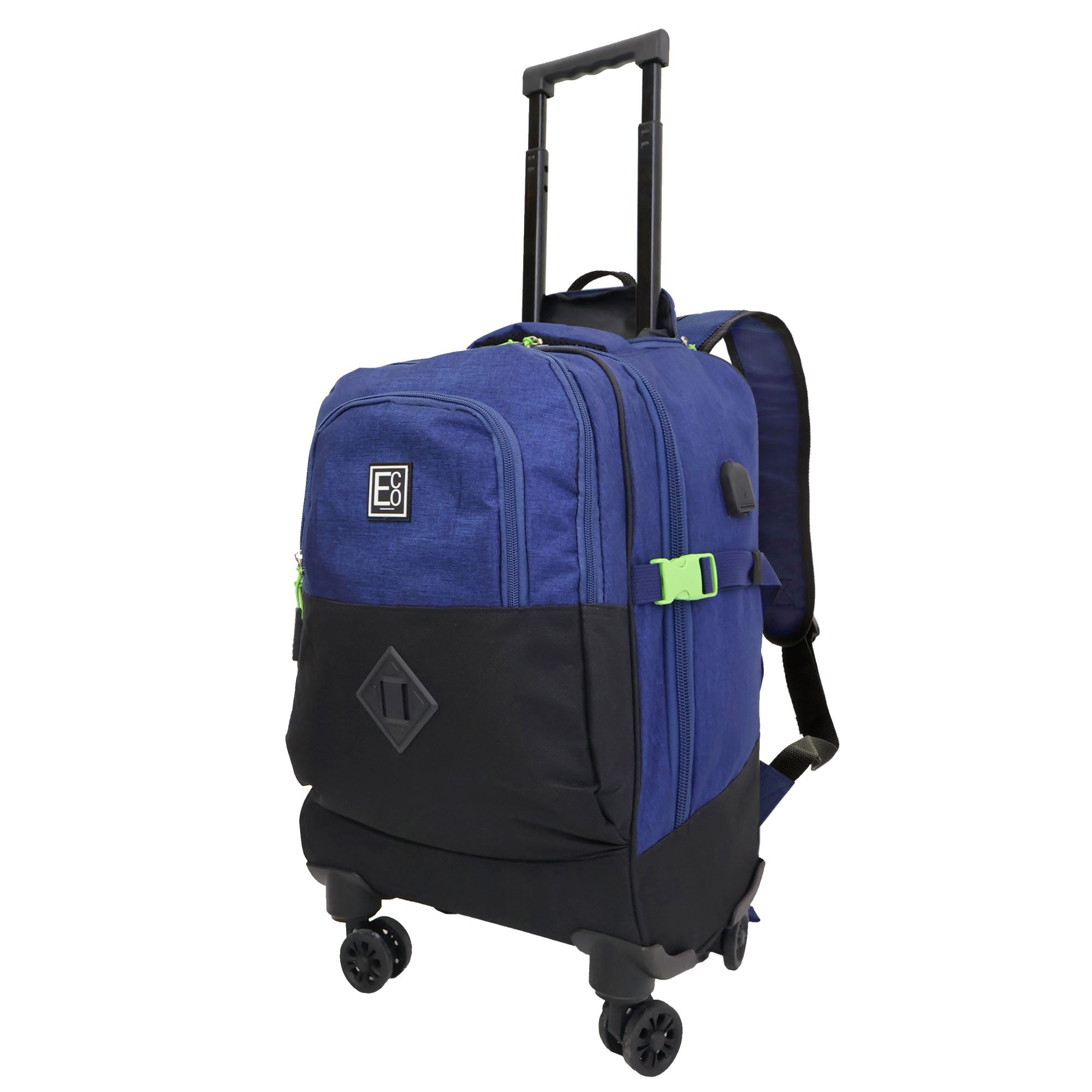 Spinner-Trolley-Rucksack mit Kühltaschenfach und USB-Anschluss