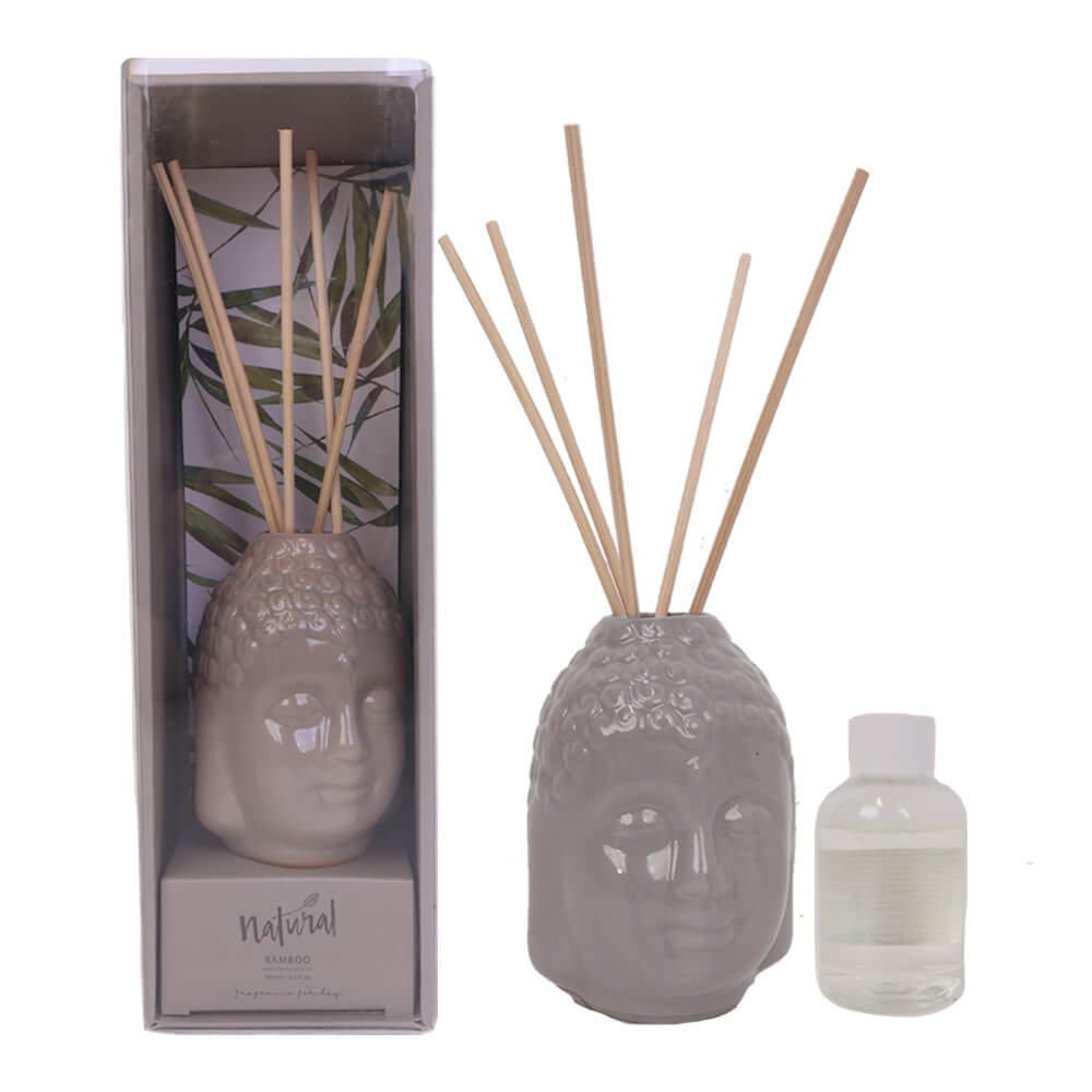 Diffuser - 100ml Fragrance & 6 Reed Sticks - Scented Ceramic Buddha Design