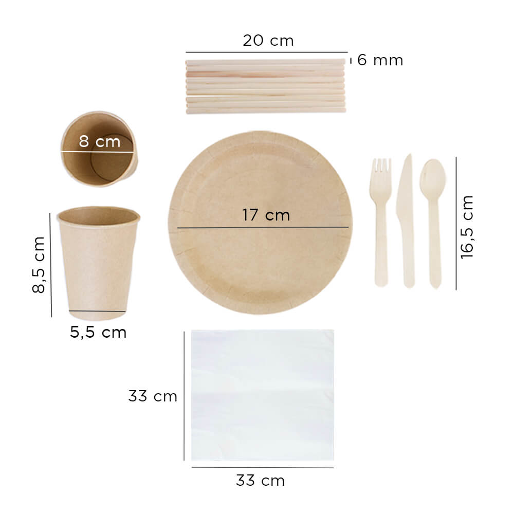 Juego de cubiertos desechables biodegradables - Todo en 1