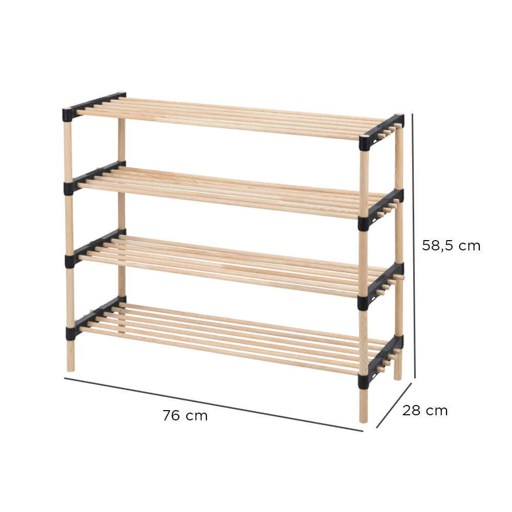 Schuhregal aus natürlichem Kiefernholz mit 4 Regalen