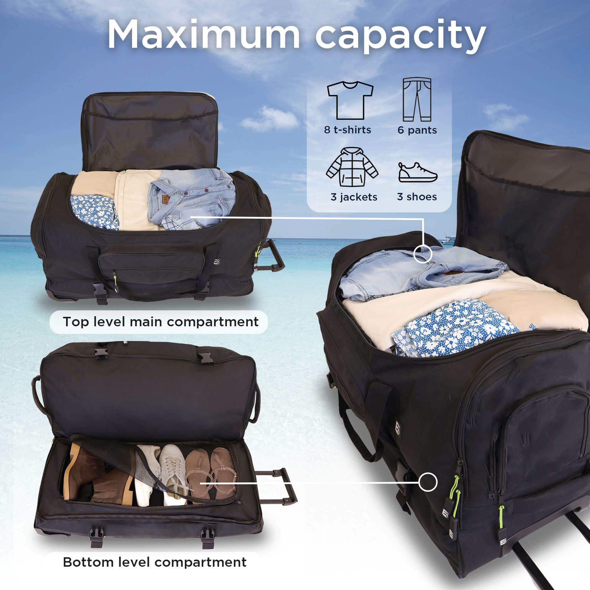 Extra Large Roller Trolley Duffel Travel Bag - 75cm