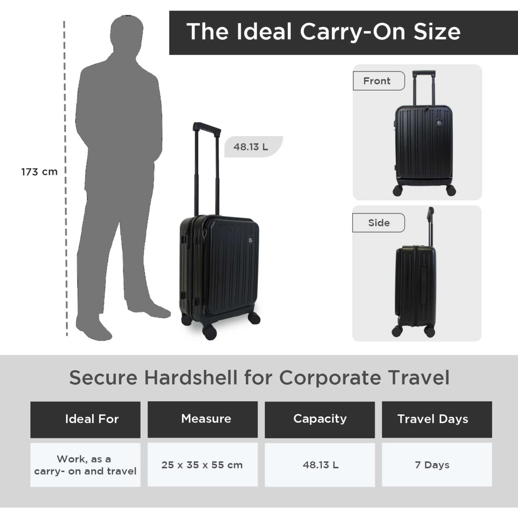 Seattle Business Carry on Luggage Case with Laptop Compartment - 55 cm