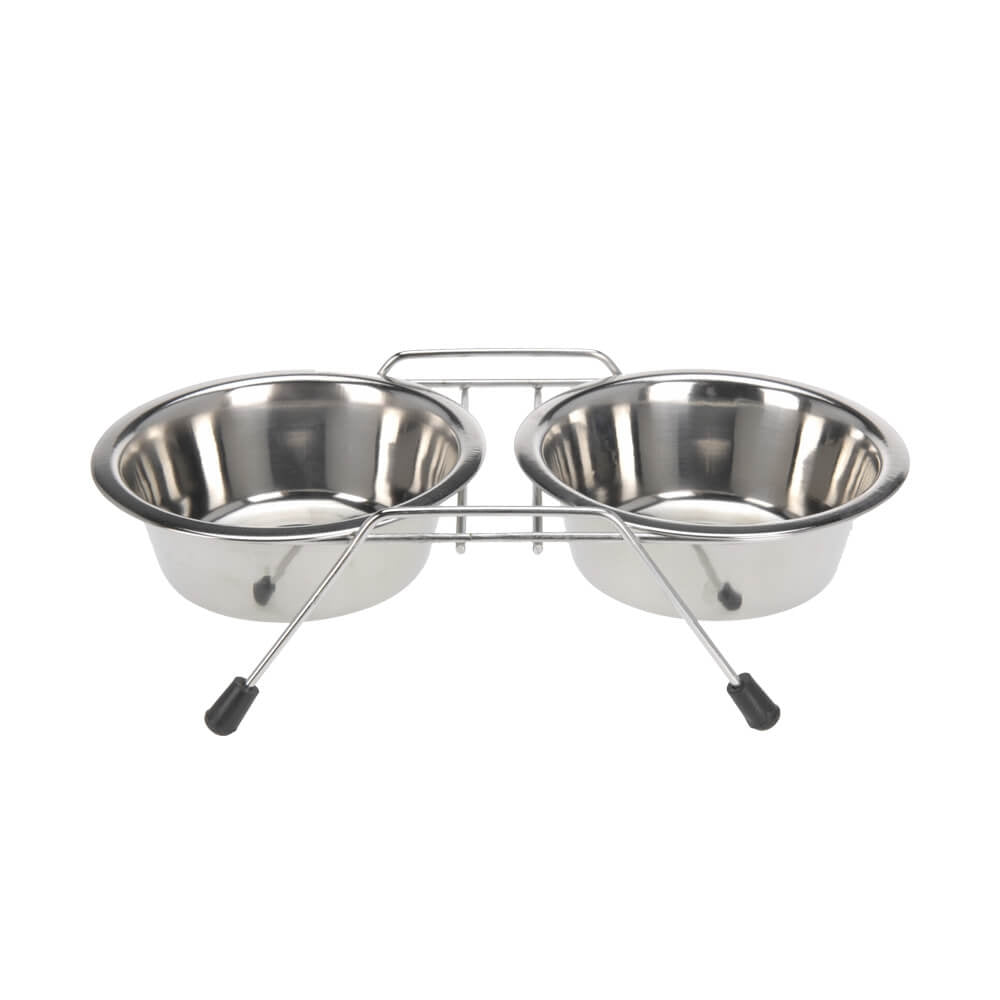 Pet Bowls on Stand - Set of 3 Pieces - Stainless Steel