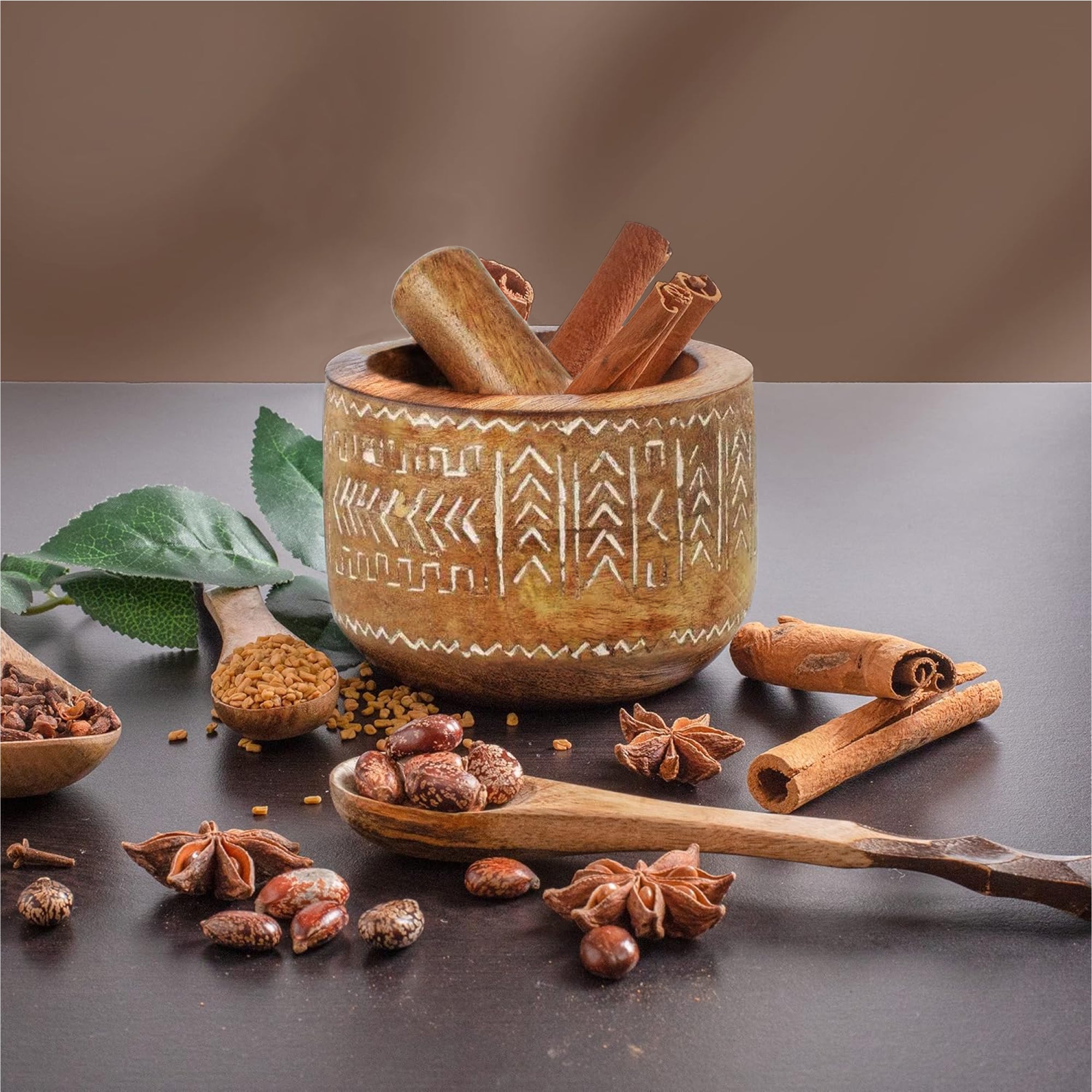Wooden Mortar & Pestle for Spices, Herbs and Cooking – 10x7cm Mango Wood