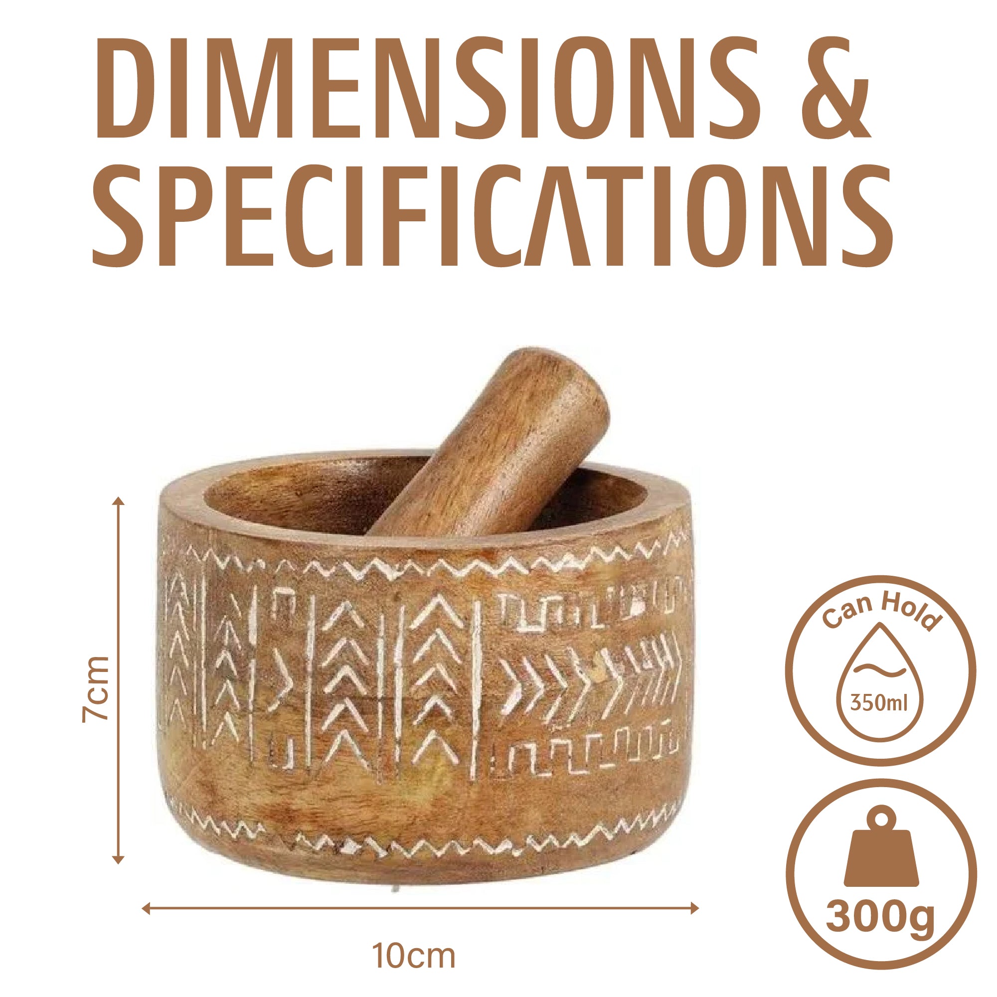 Wooden Mortar & Pestle for Spices, Herbs and Cooking – 10x7cm Mango Wood