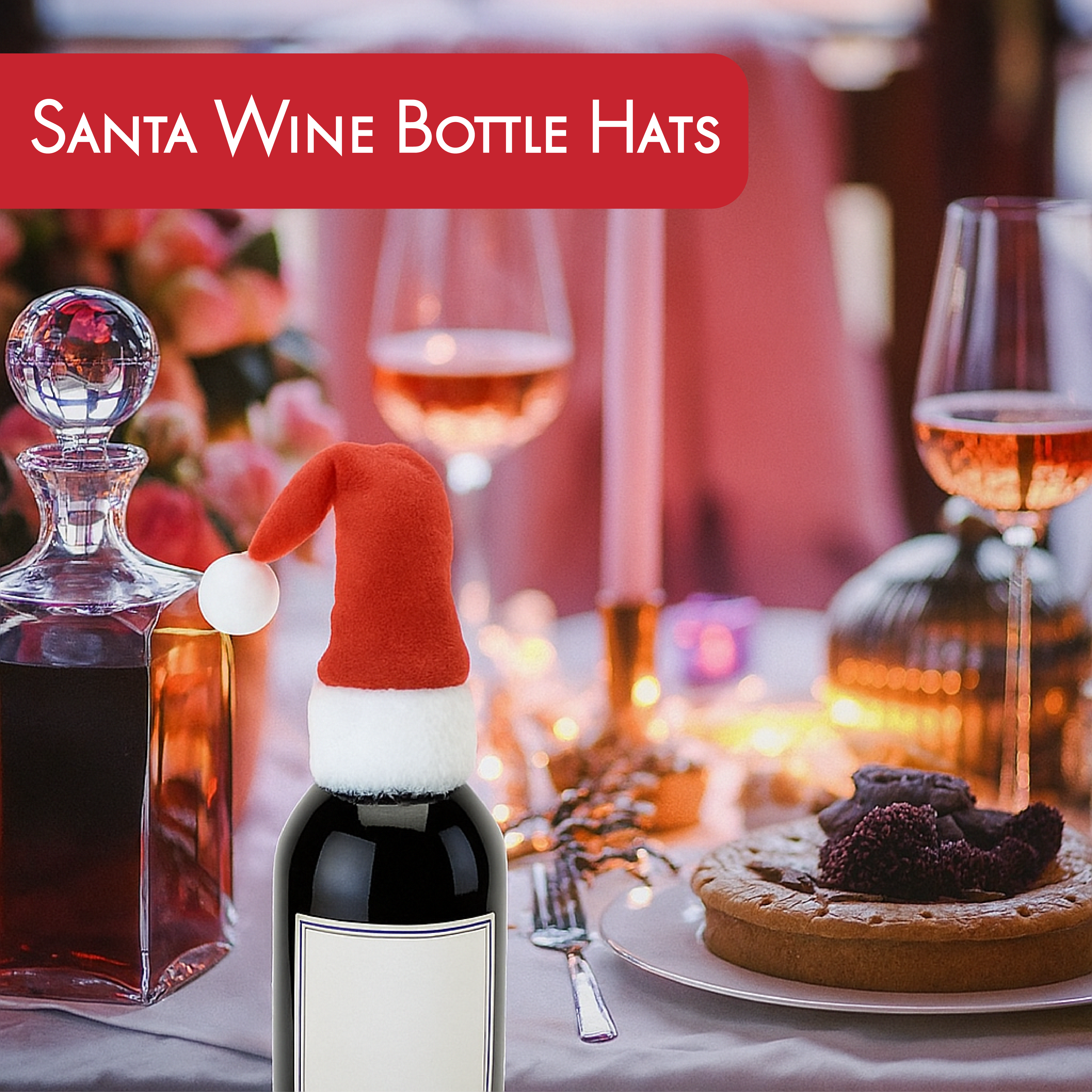 Juego de 4 fundas navideñas para botellas de vino con gorro de Papá Noel