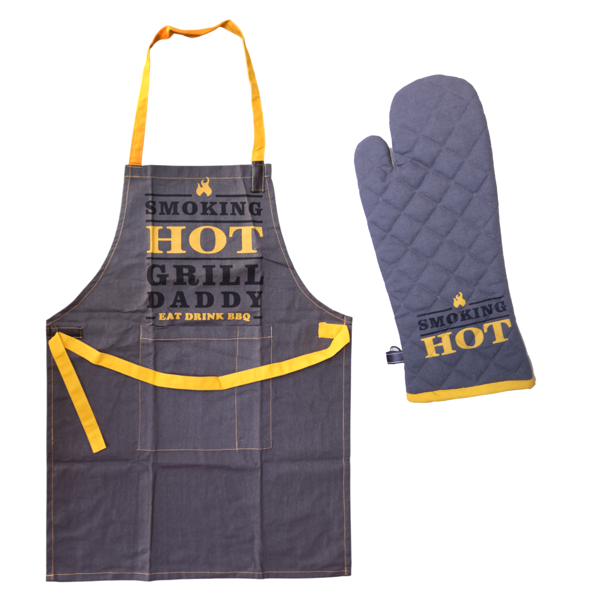 "Smoking Hot" Kitchen Glove and "Grill Daddy" Apron Set