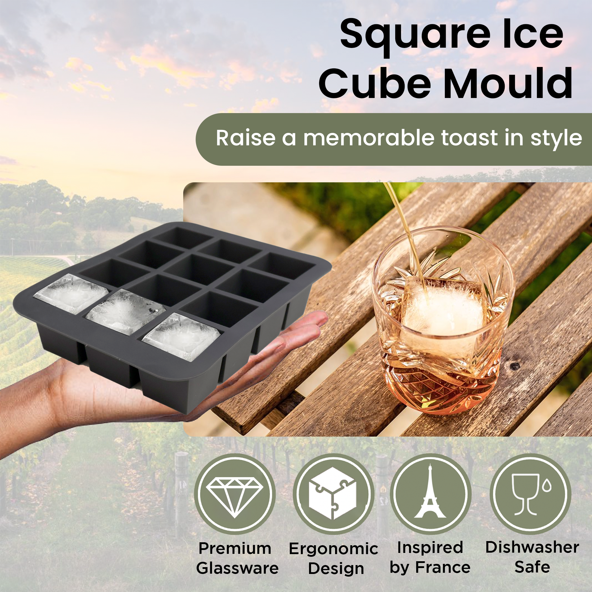 Square Ice Cube Tray - 12 Cubes