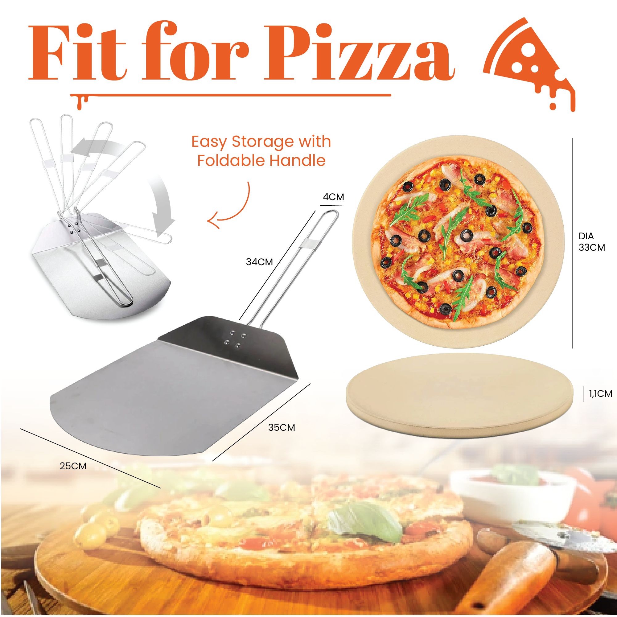 Pizzastein und Pizzaschaufel – 33 cm