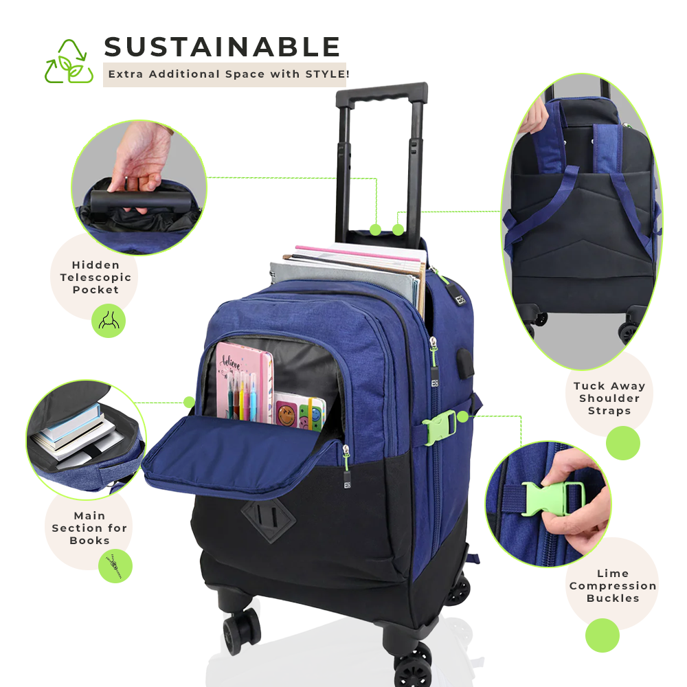 Spinner-Trolley-Rucksack mit Kühltaschenfach und USB-Anschluss