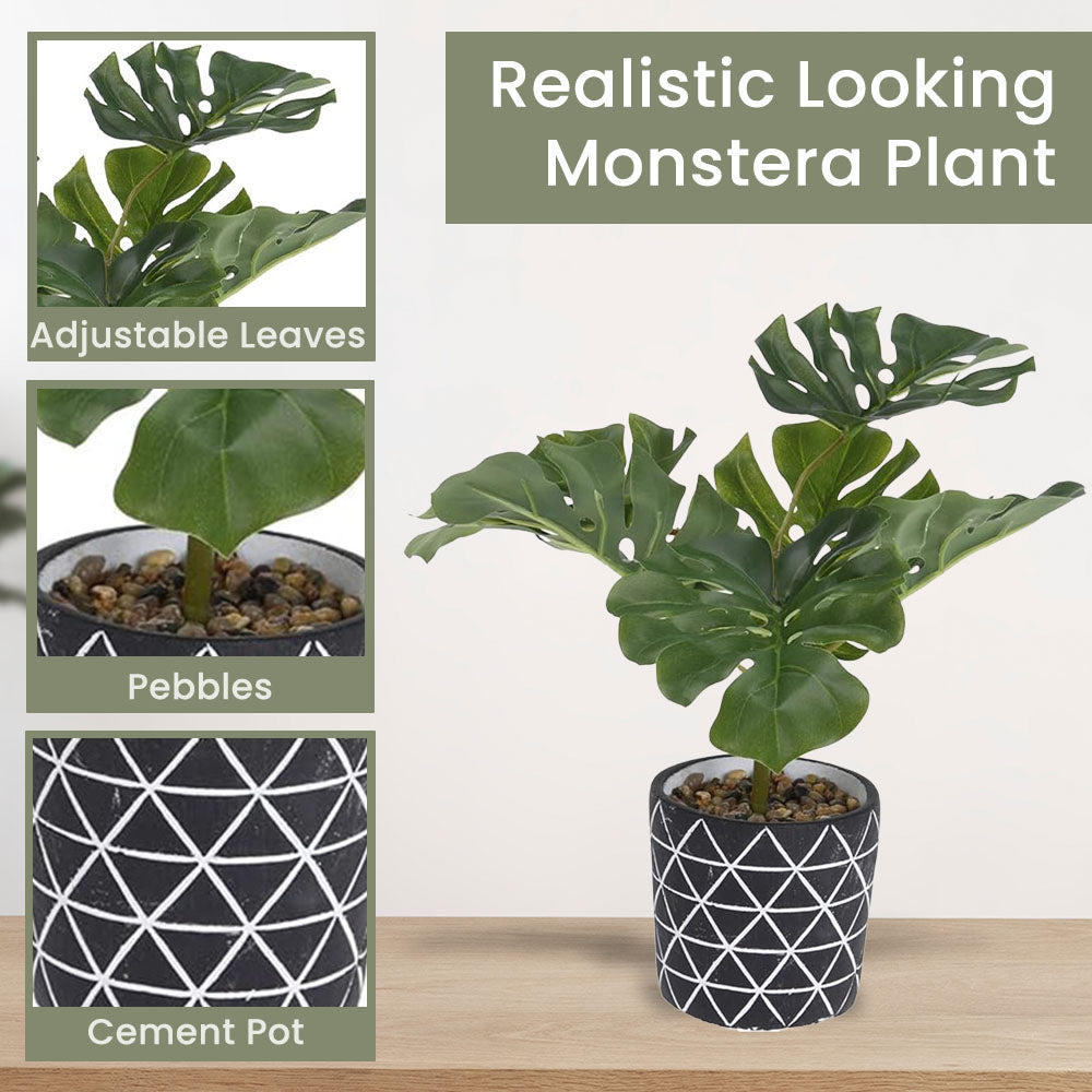 Artificial Monstera Plant in Cement Pot for Home Decor