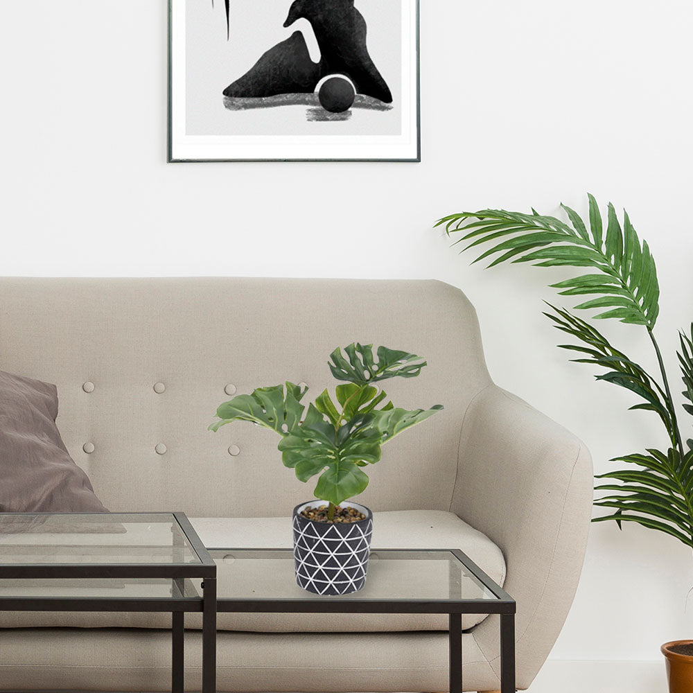 Artificial Monstera Plant in Cement Pot for Home Decor