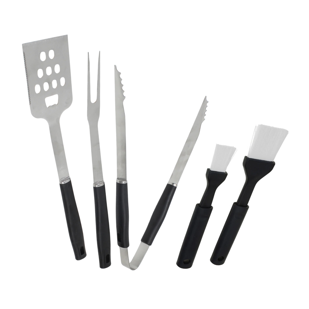 Braai Tool Set of 5- Stainless Steel Fork, Tong,  Spatula & Brushes