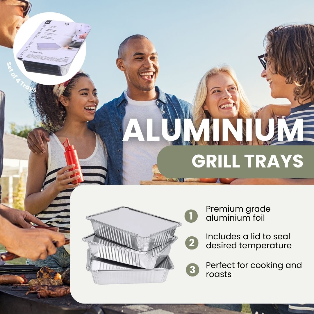 Aluminium Grill Trays with Lid - Set of 4 pieces