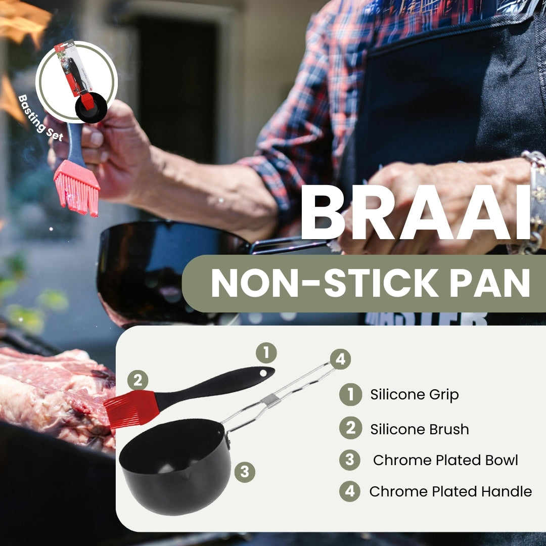 Braai Cookware - Sartén antiadherente con cepillo de silicona para untar - Juego de 2