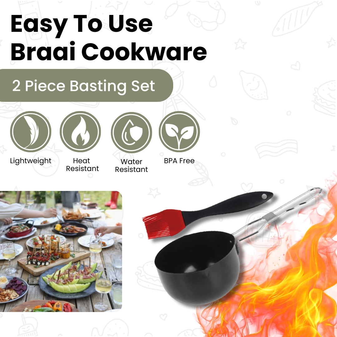 Braai Cookware - Sartén antiadherente con cepillo de silicona para untar - Juego de 2