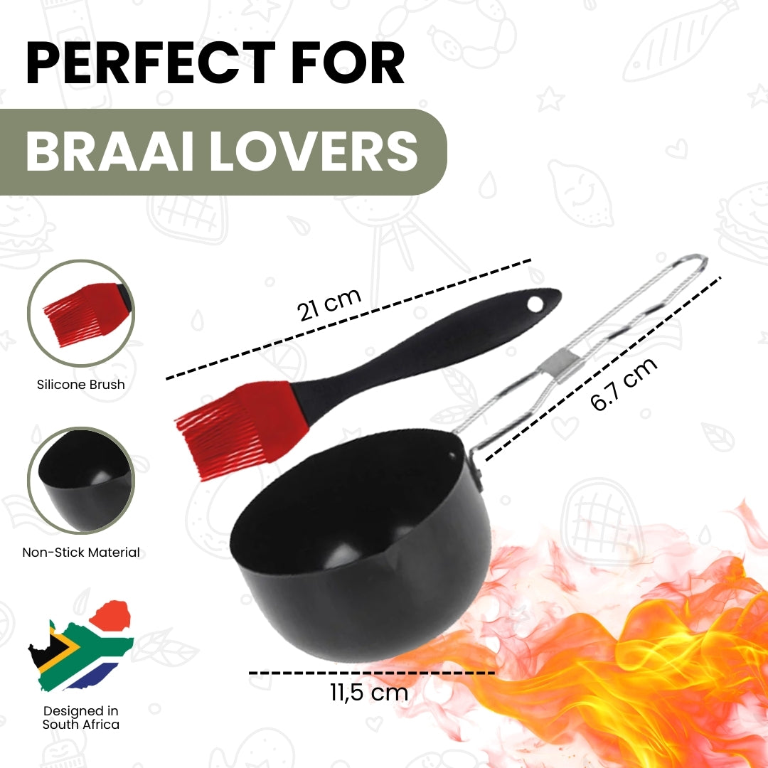 Braai Cookware - Non-Stick Pan with Silicone Basting Brush - Set of 2