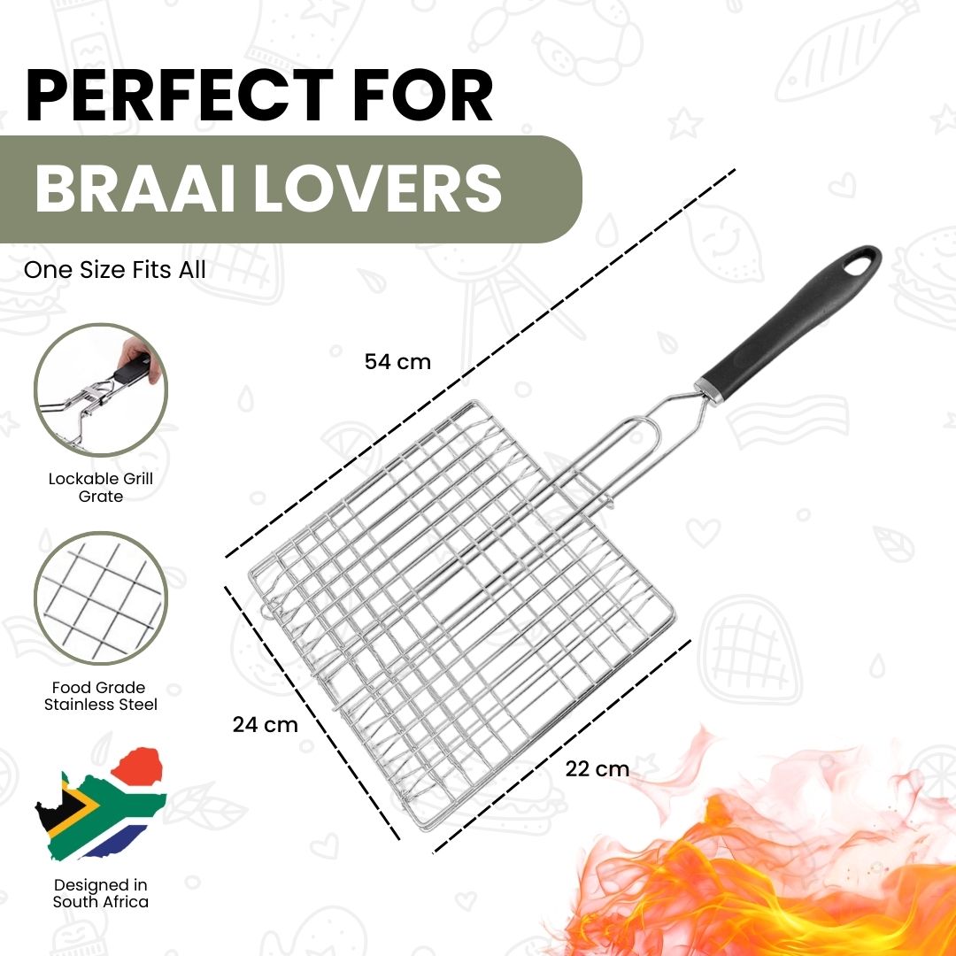 Hamburger Grid with Handle for Braai - Stainless Steel