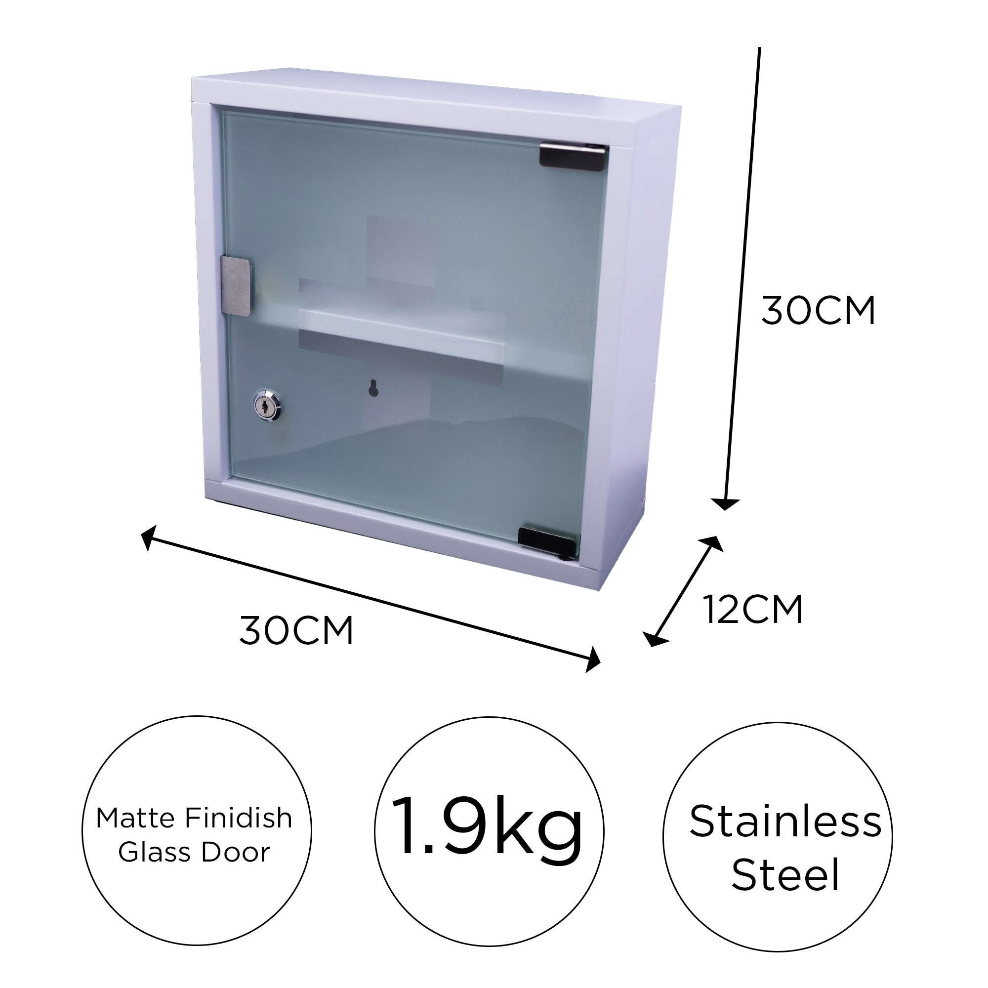 Medizinschrank mit Schloss und 2 Schlüsseln – Edelstahl – zum Aufhängen – 30 cm