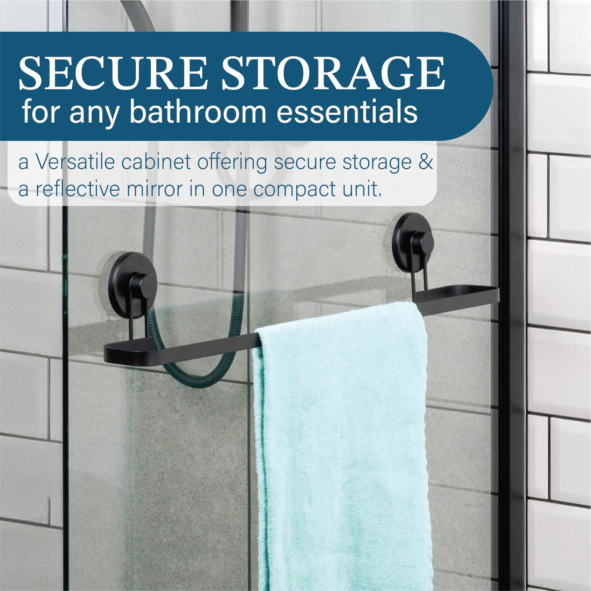 Wall Mounted Bathroom Towel Rack with Suction Cups – Matt Black, 60x11cm