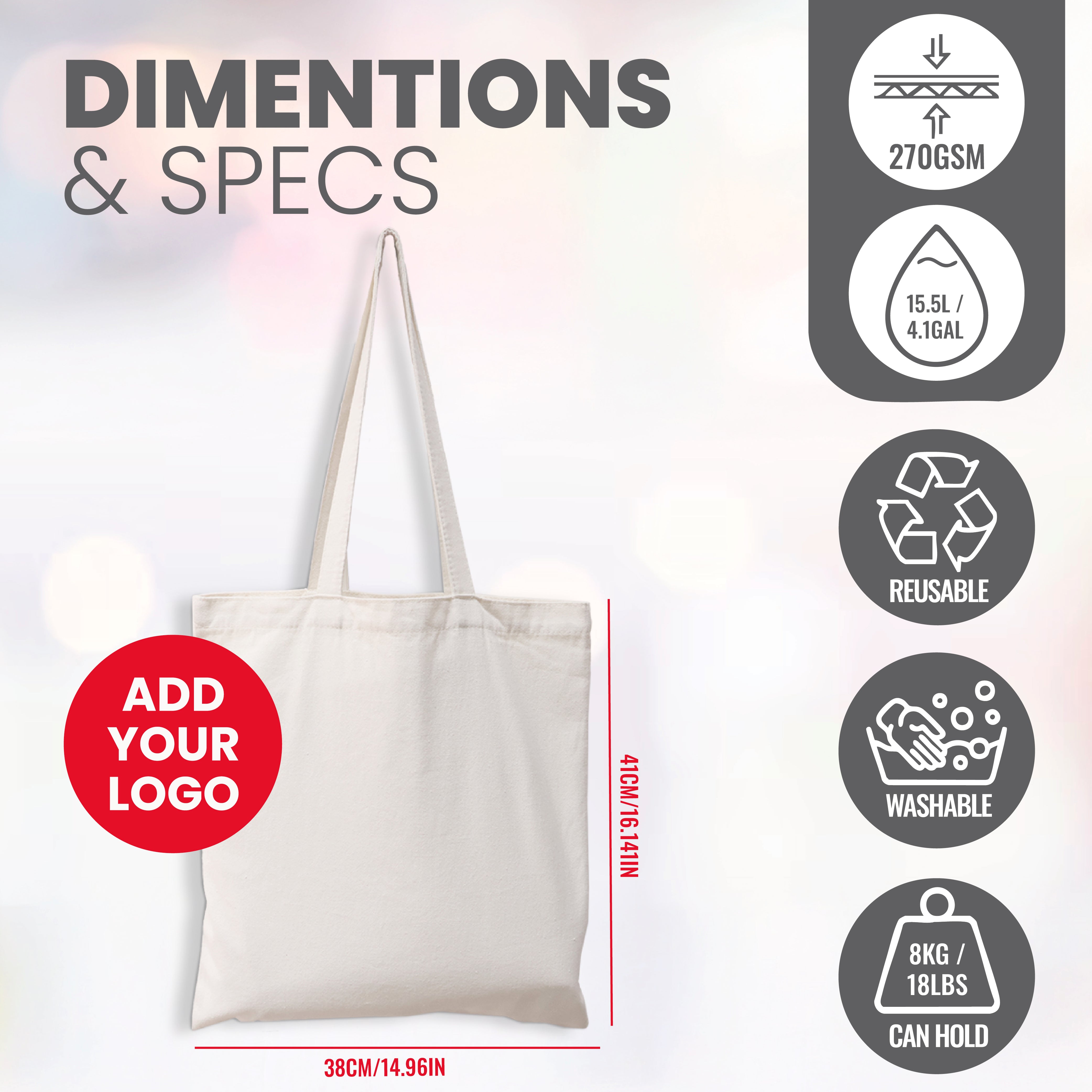 Reusable Canvas Tote Bag | 270GSM, 18L