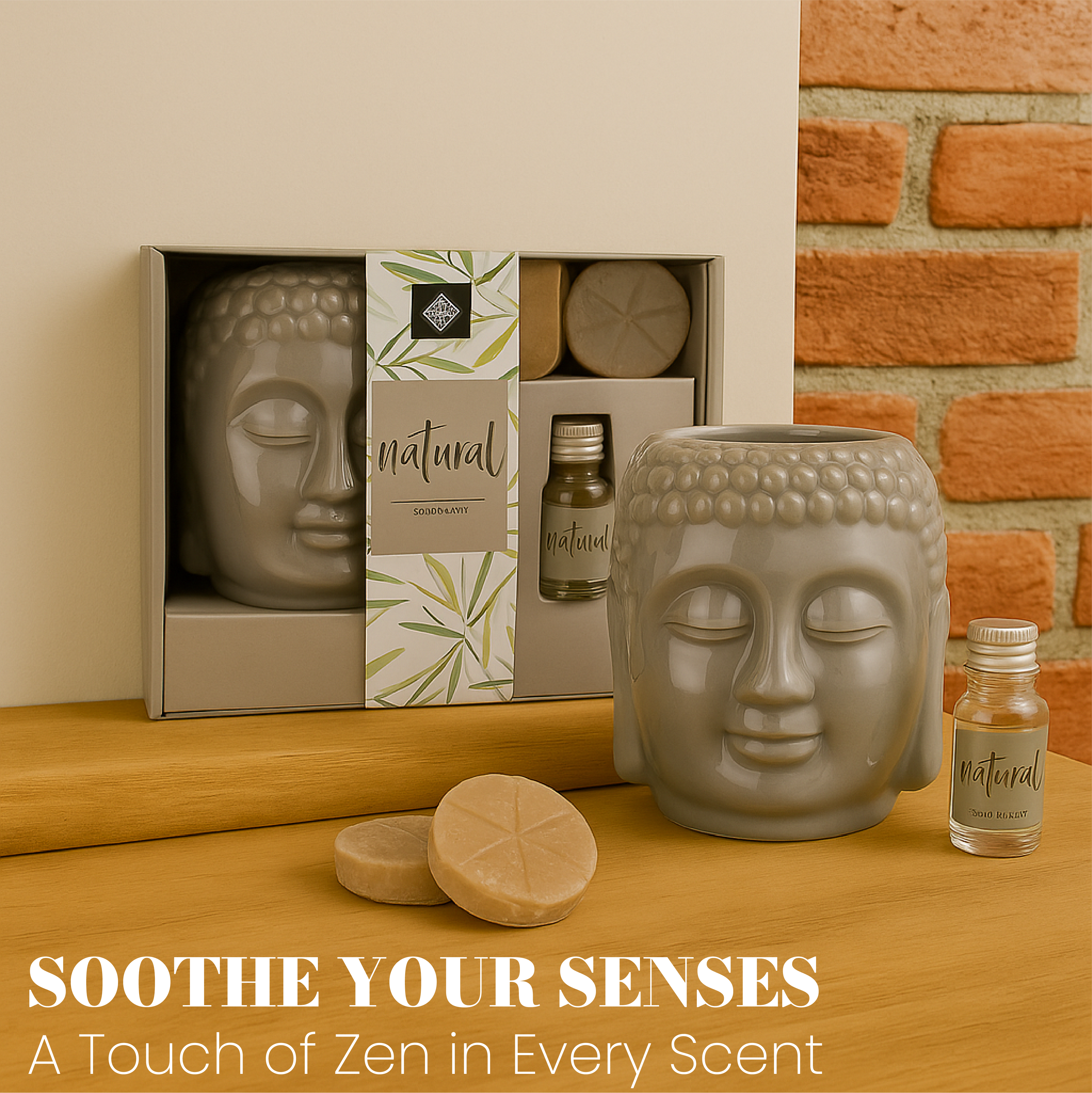 Set de fragancia con 2 velas y botella de fragancia de 10 ml - Diseño de Buda