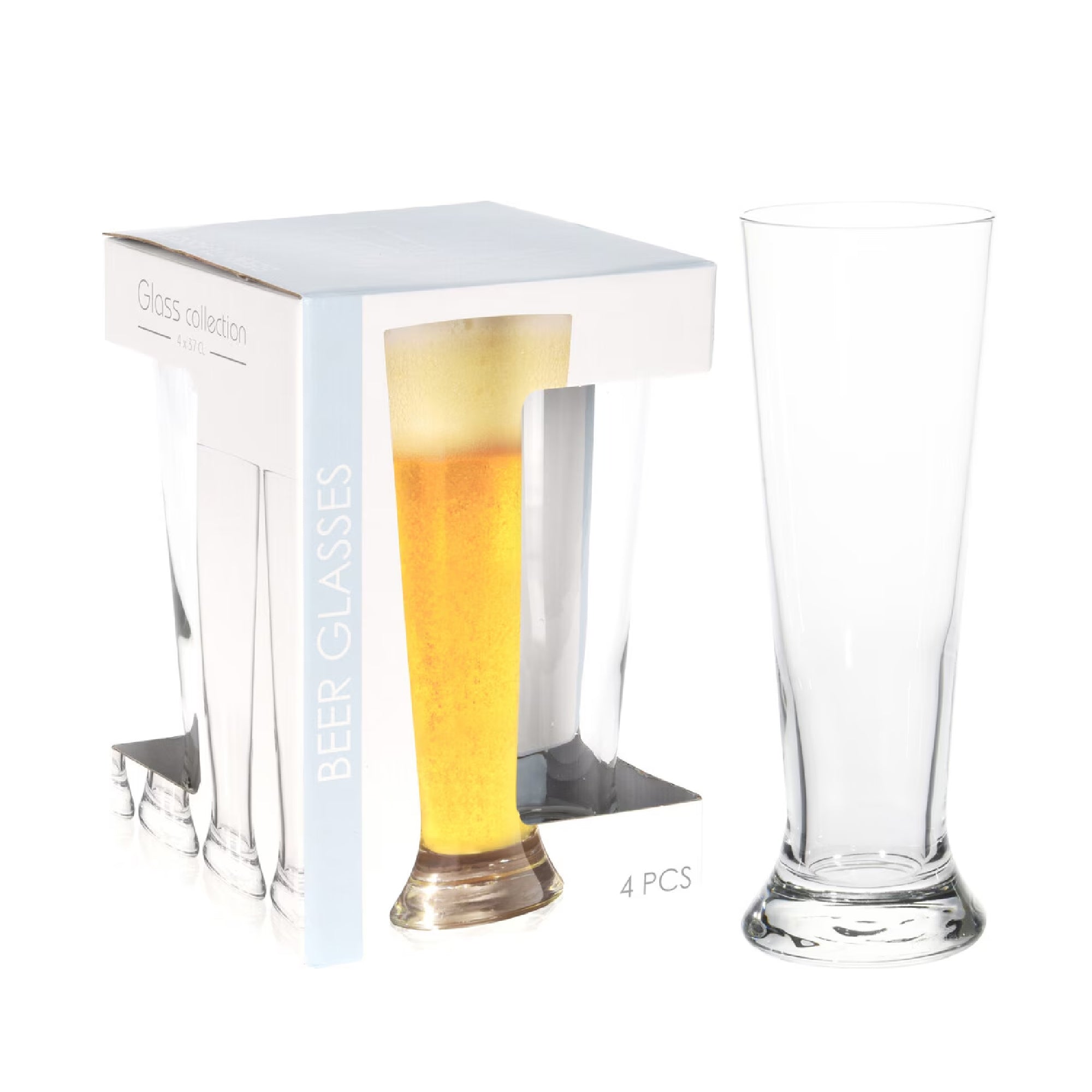 4-Piece Beer Glass Set – 360ml Each - Beer Glasses for Home & Bar