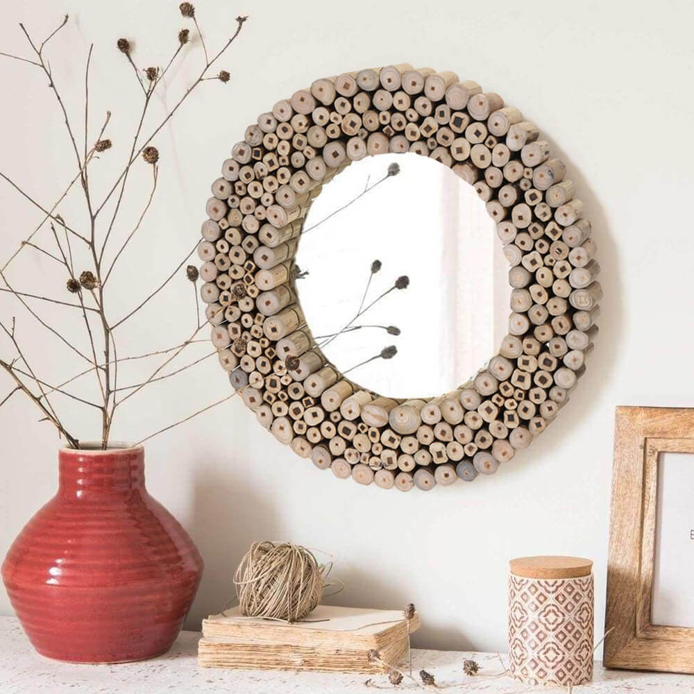 Natural Teak Mirror - Circular