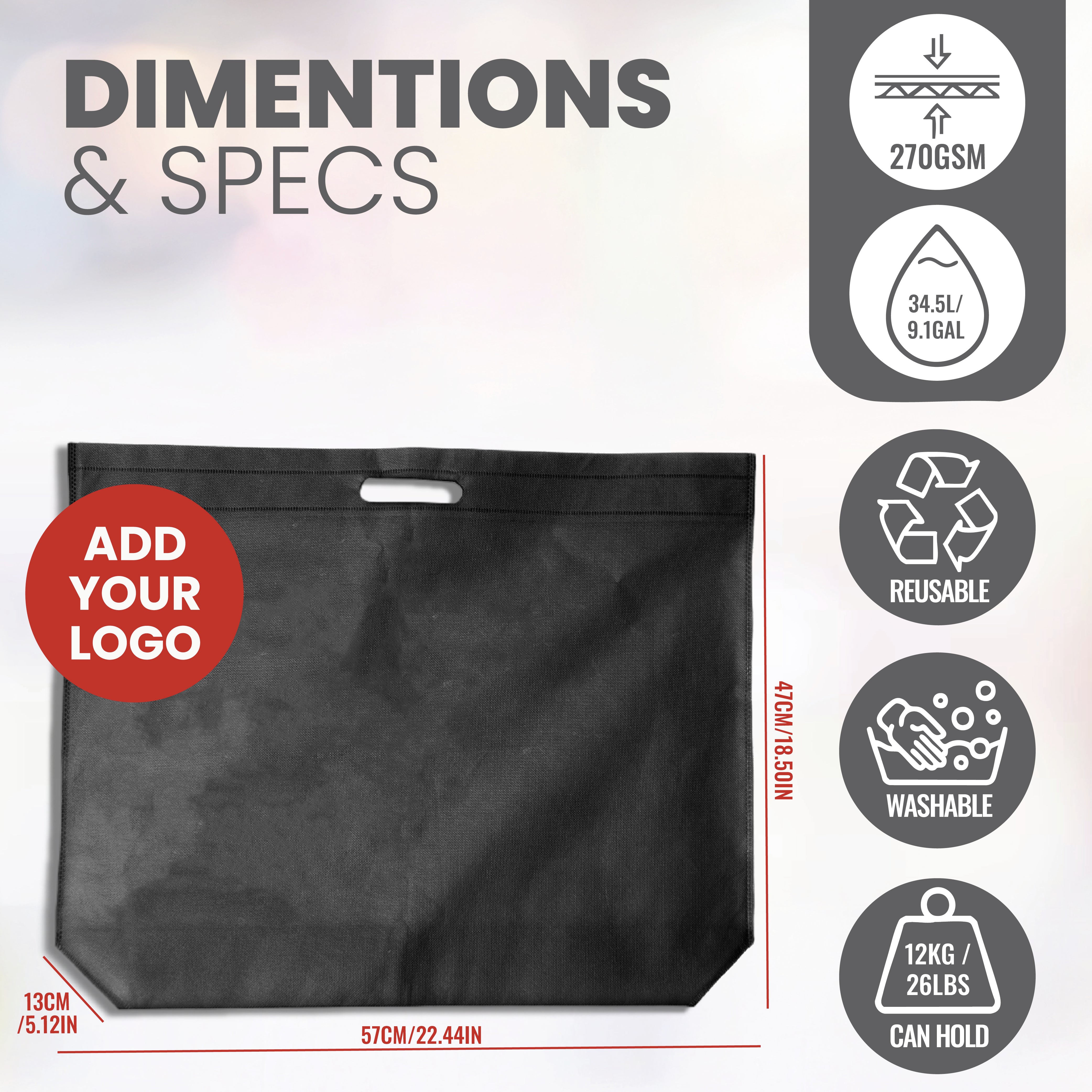 Bolsa de compras troquelada no tejida reutilizable blanca | 70GSM, 24L