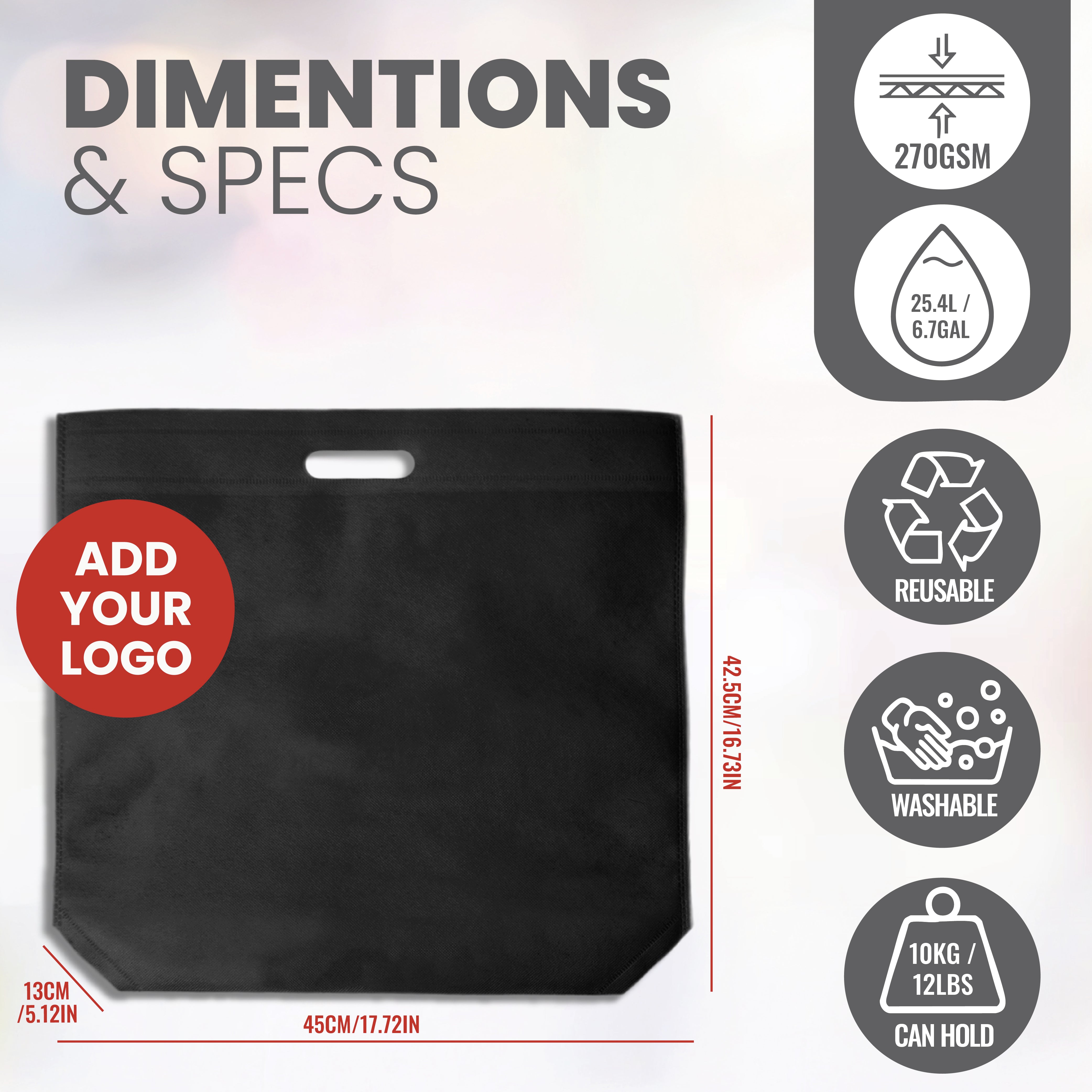 DSC01-M - Bolsa de compras reutilizable mediana, troquelada, de tela no tejida | 70 g/m², 24 l