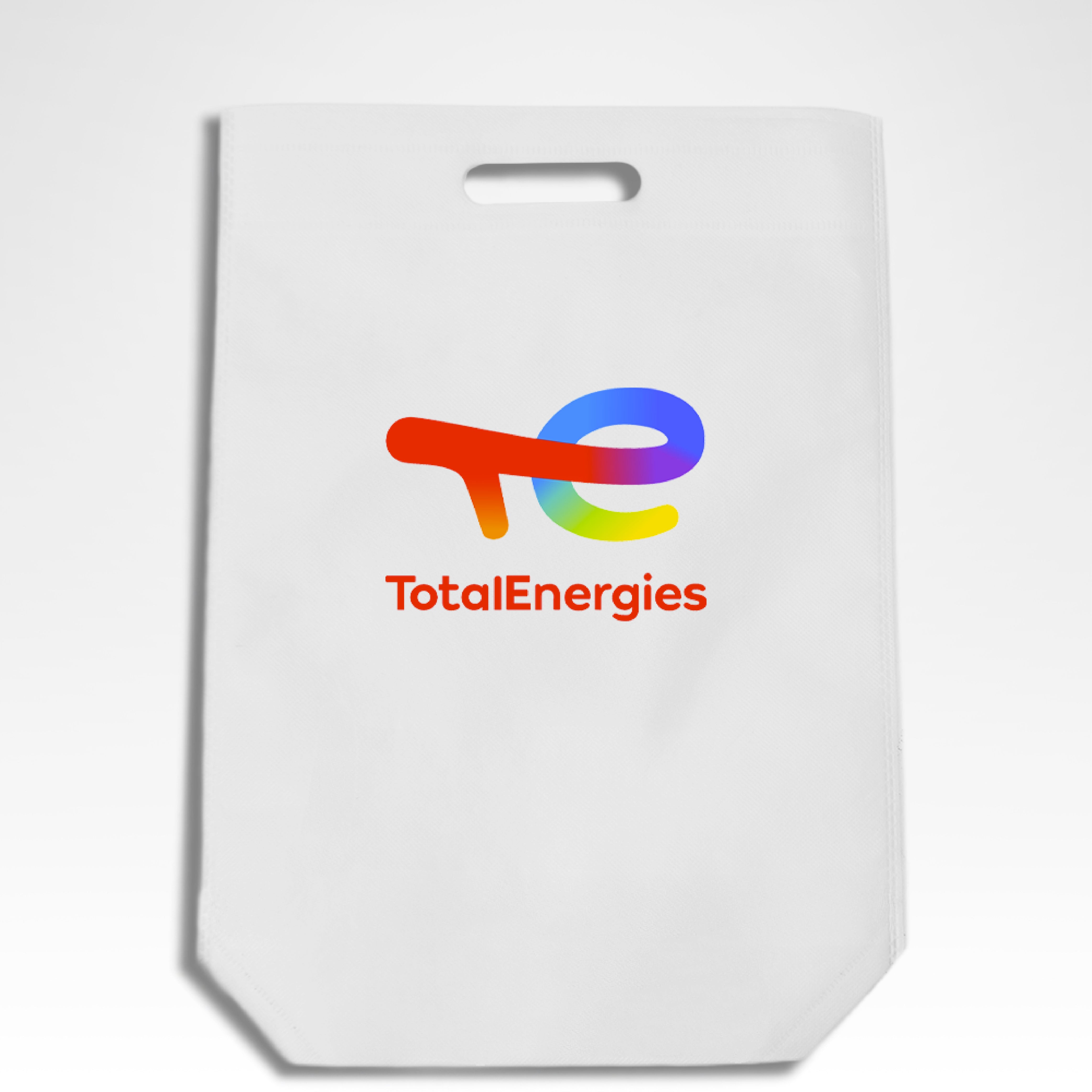 Weiße, wiederverwendbare, gestanzte Einkaufstasche aus Vliesstoff | 50 g/m², 14 l